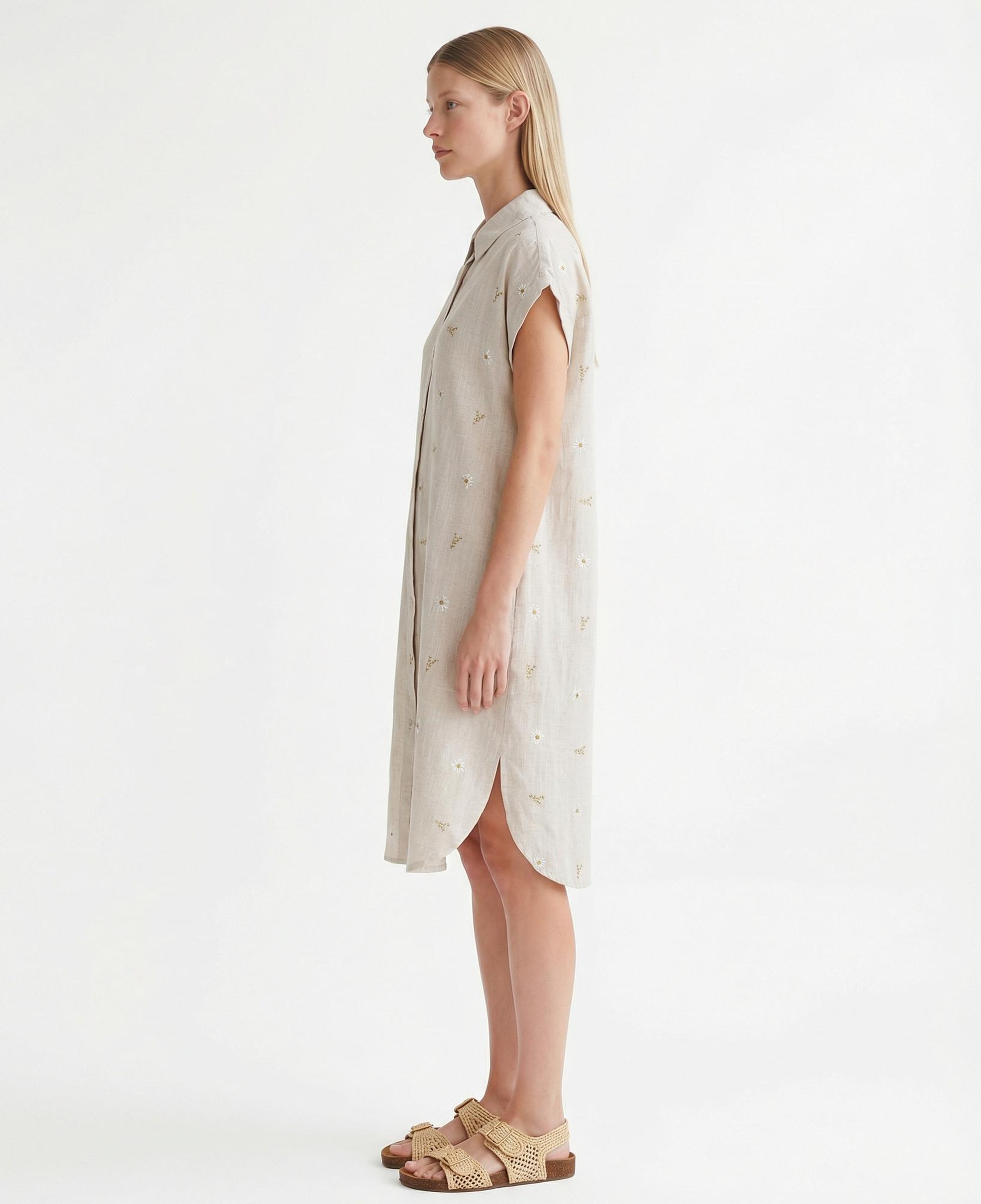 YARGICI Düz Gömlek Yaka Kısa Kol Elbise