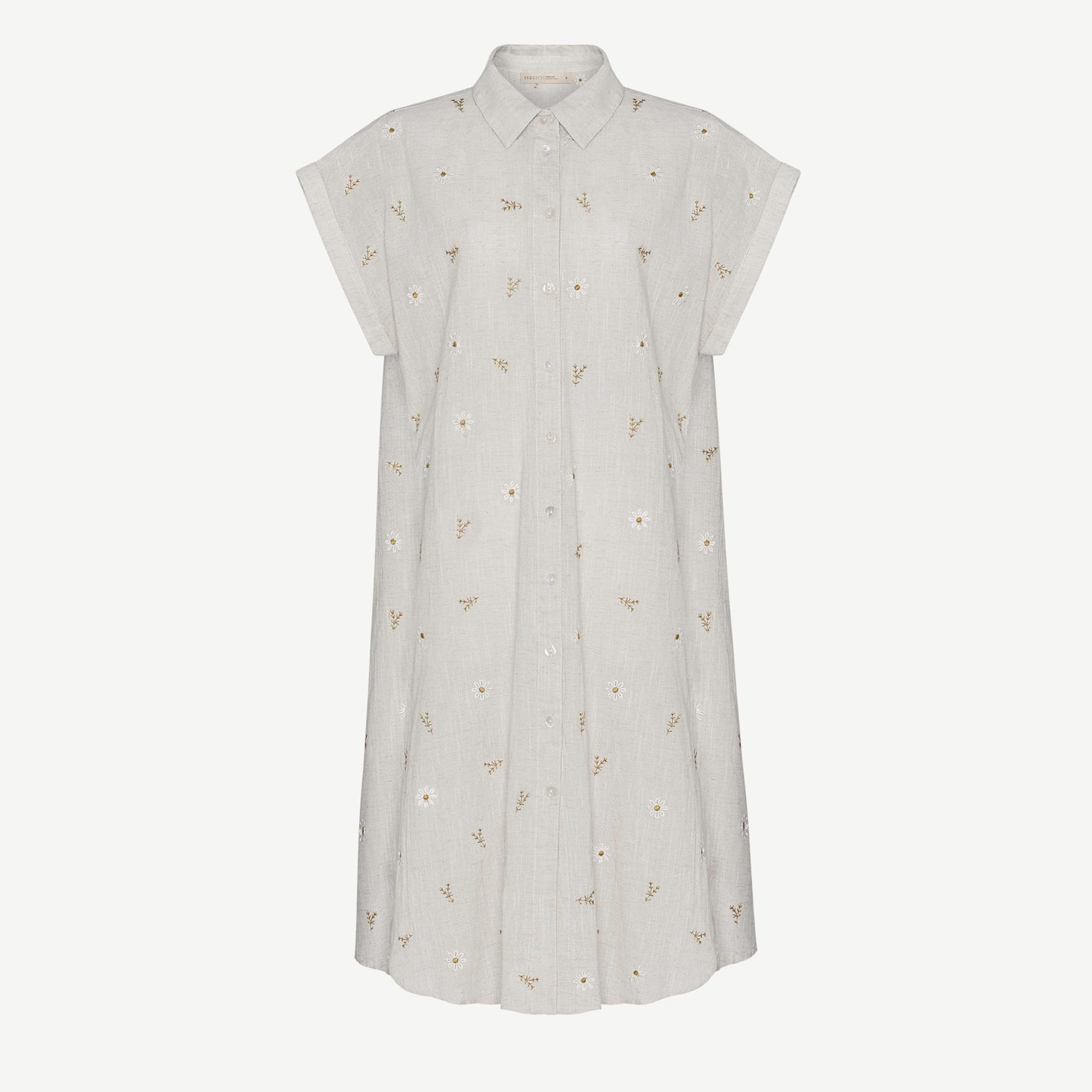 YARGICI Düz Gömlek Yaka Kısa Kol Elbise