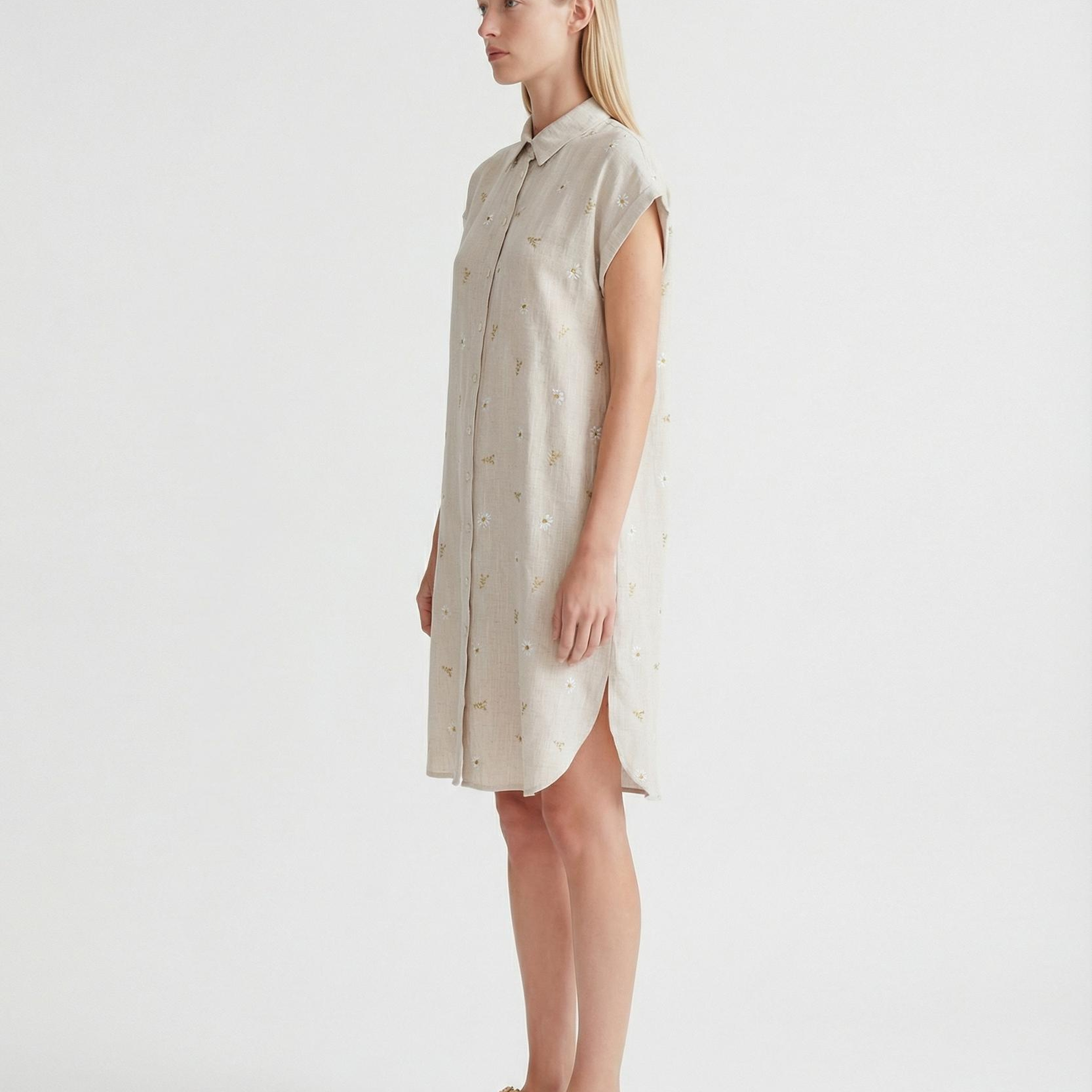 YARGICI Düz Gömlek Yaka Kısa Kol Elbise