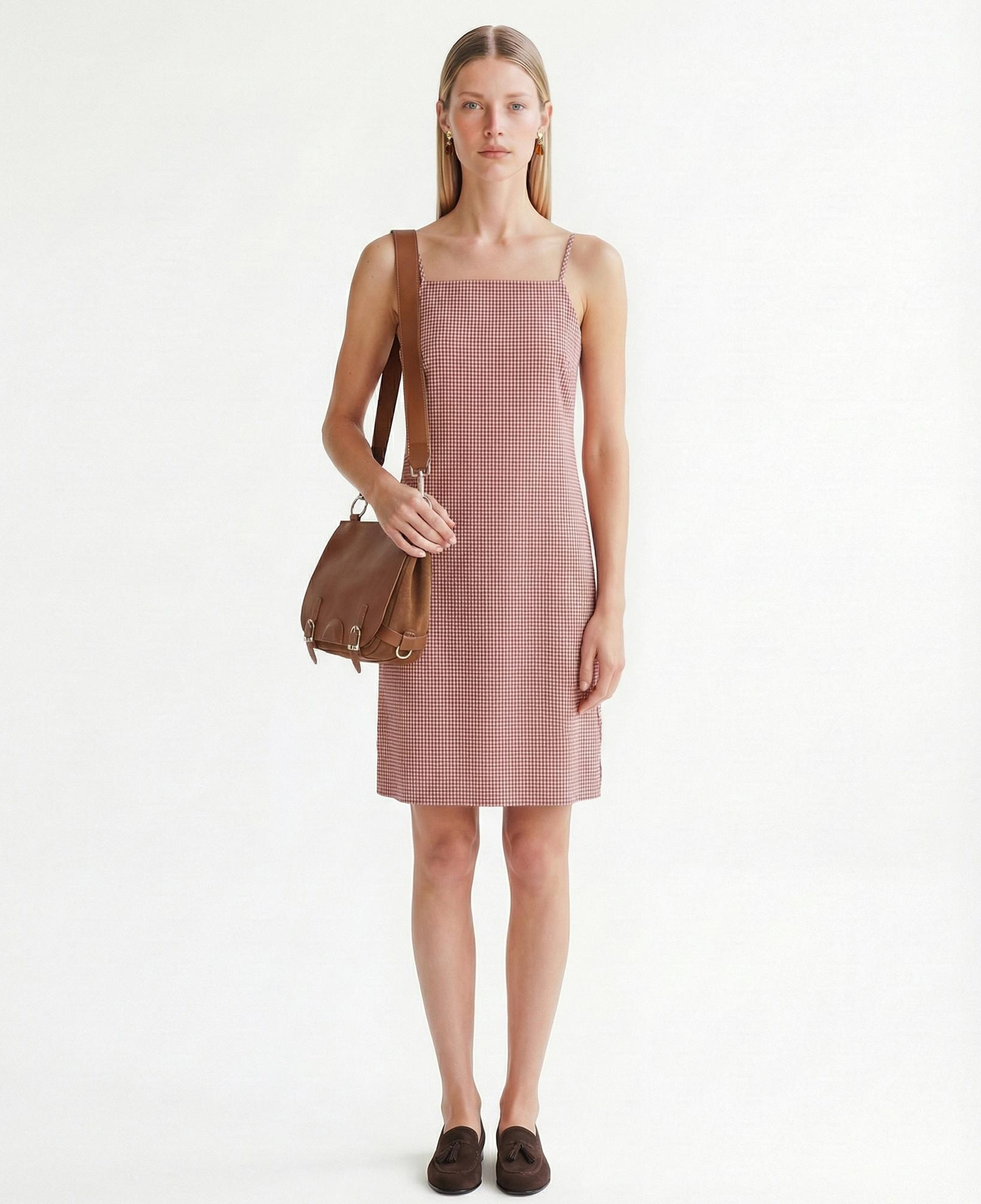 YARGICI Düz Kare Yaka Askılı Elbise