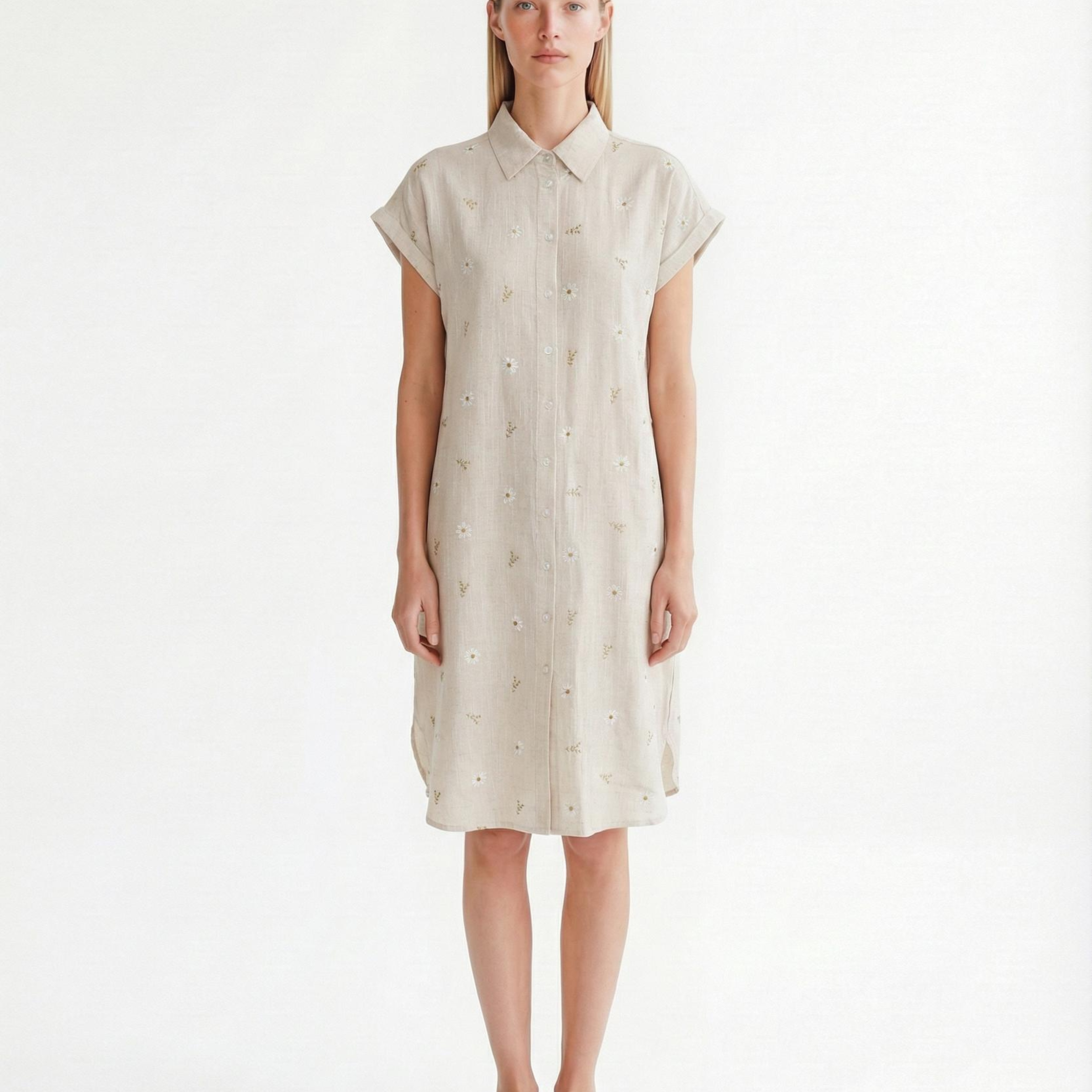 YARGICI Düz Gömlek Yaka Kısa Kol Elbise