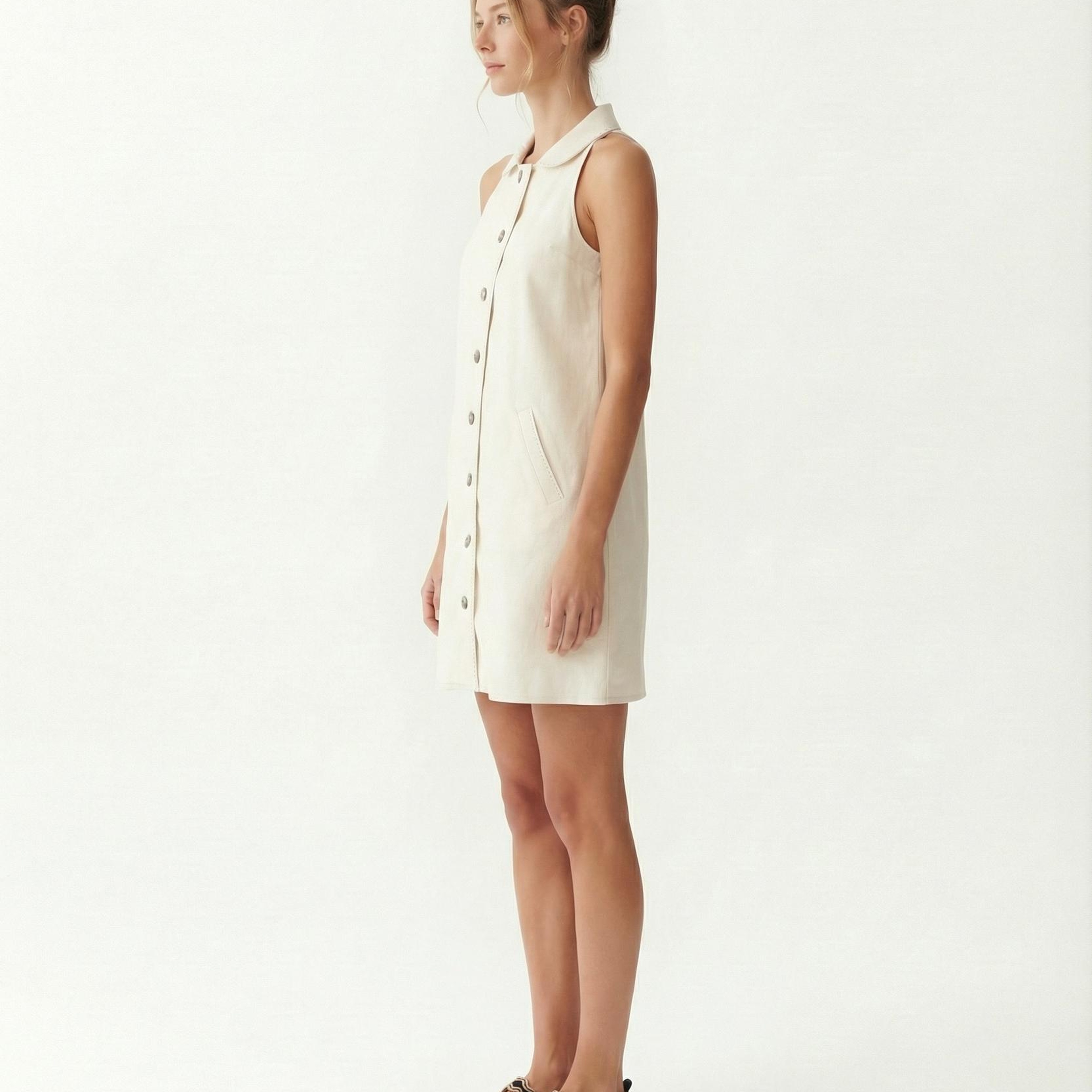 YARGICI Düz Gömlek Yaka Kolsuz Elbise