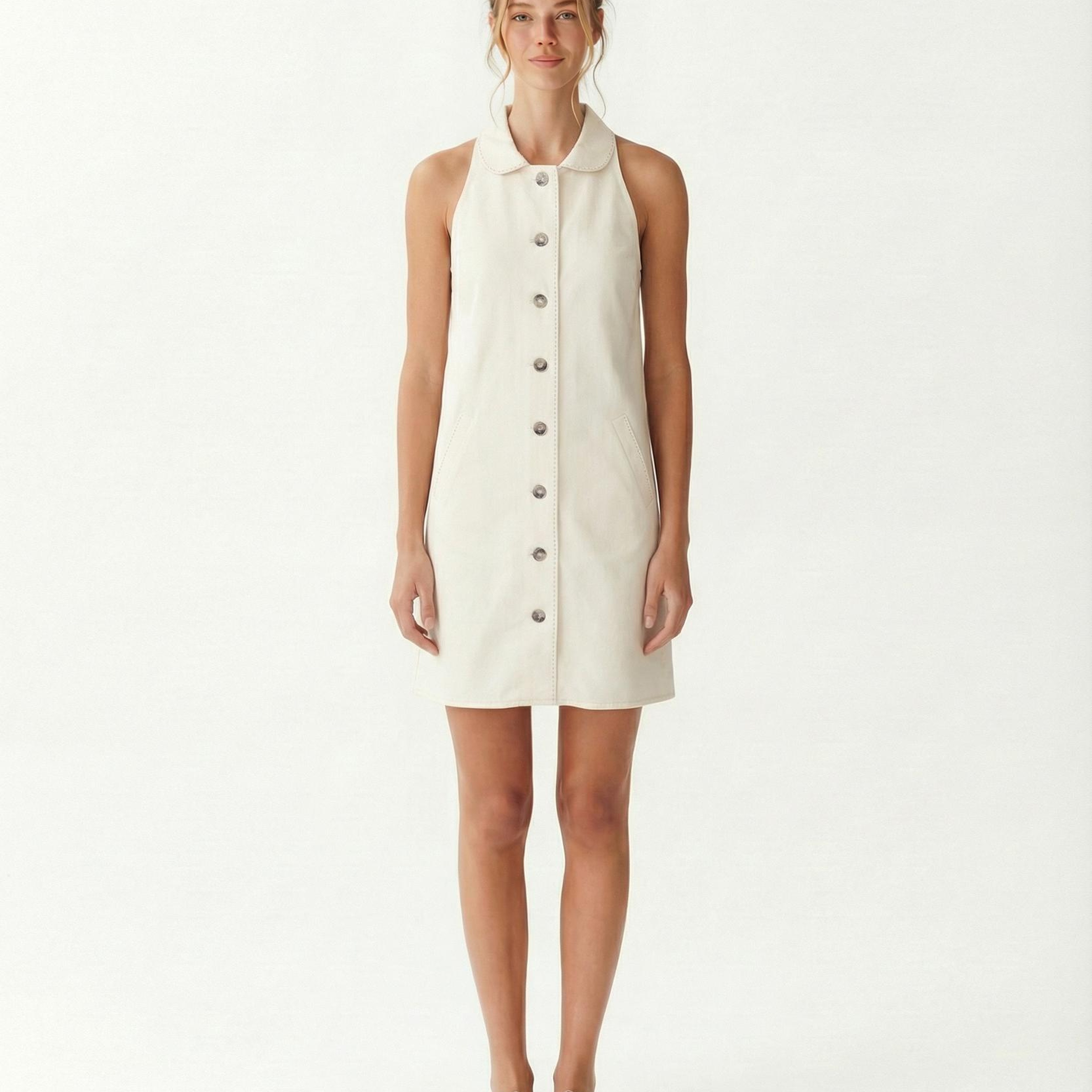 YARGICI Düz Gömlek Yaka Kolsuz Elbise