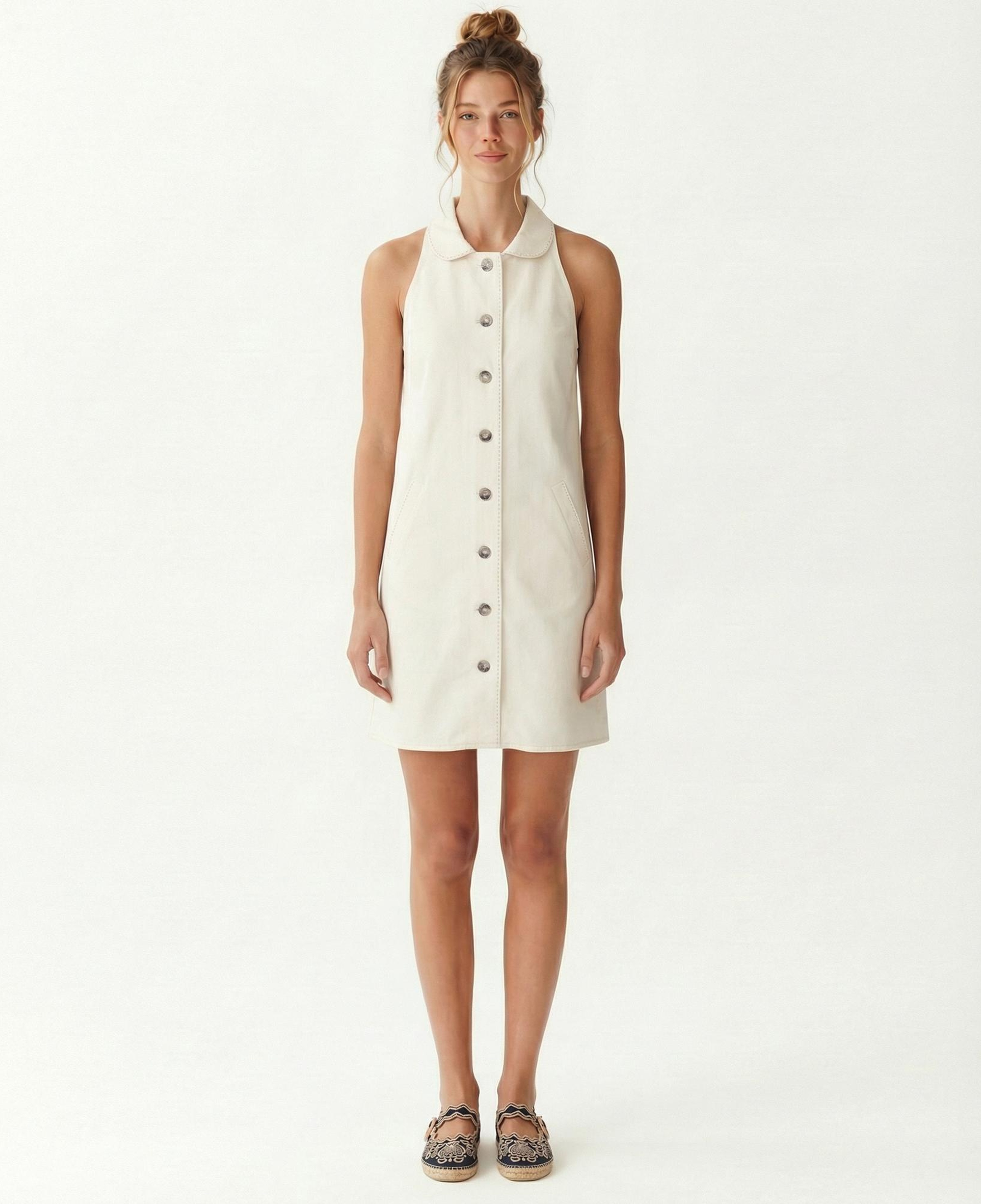 YARGICI Düz Gömlek Yaka Kolsuz Elbise