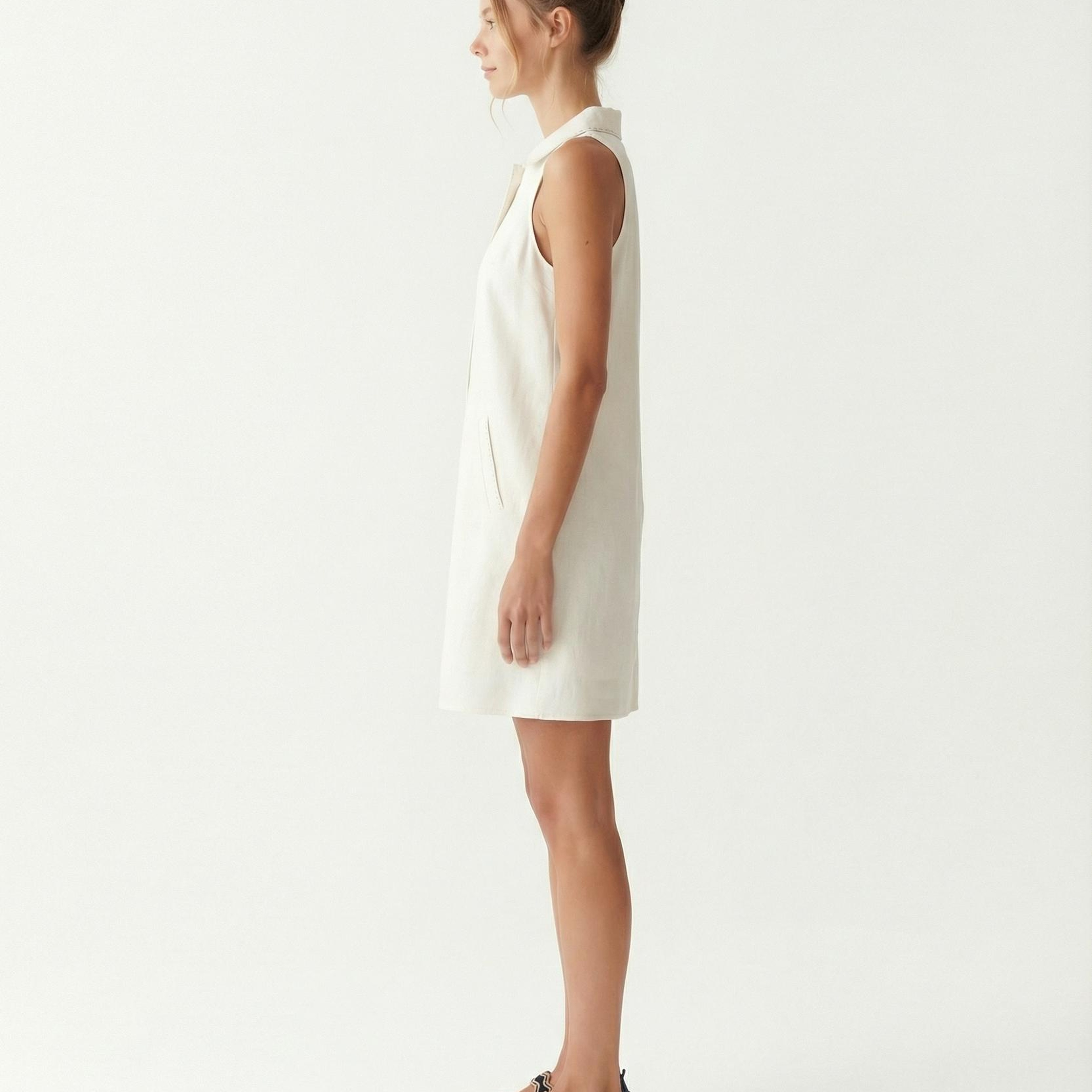 YARGICI Düz Gömlek Yaka Kolsuz Elbise