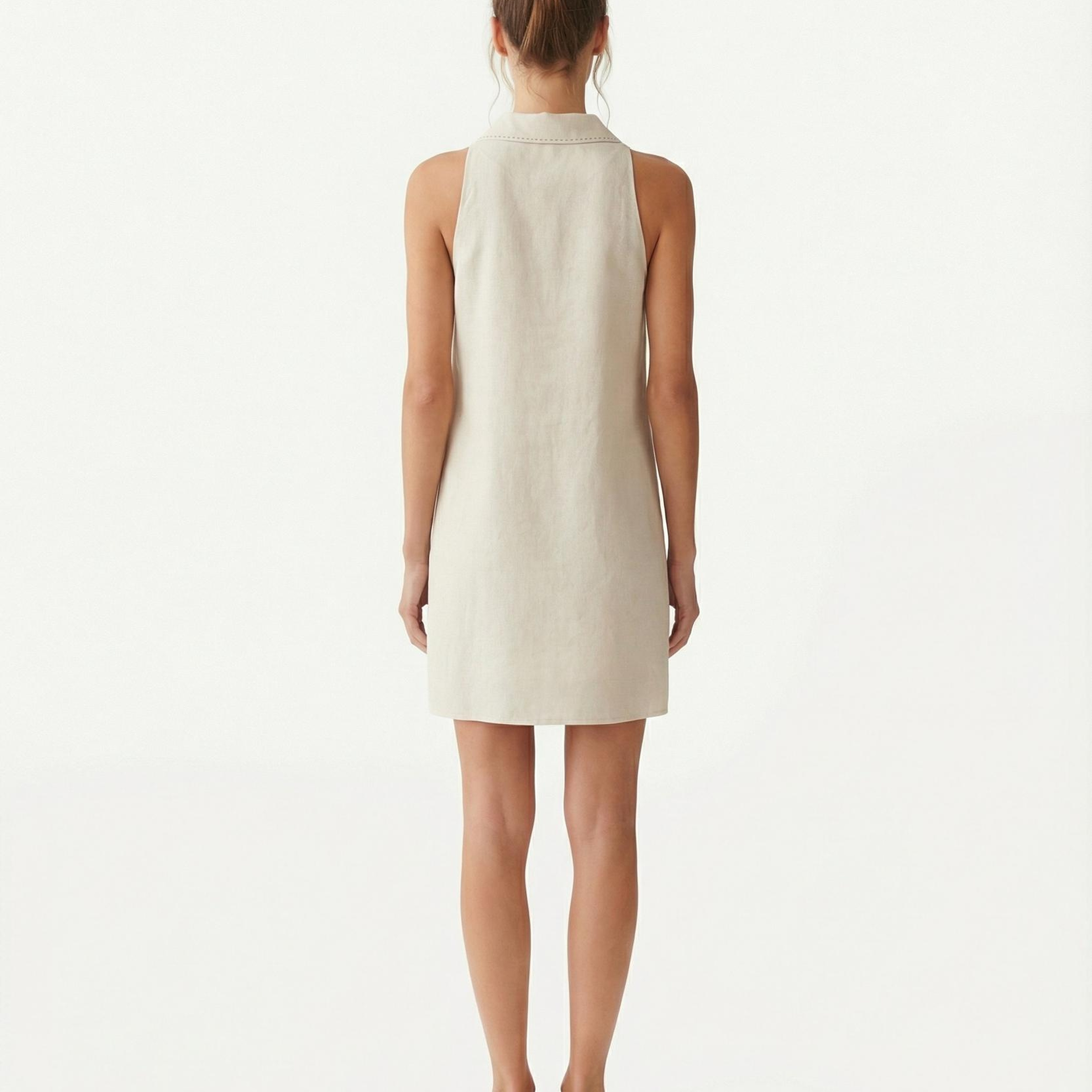 YARGICI Düz Gömlek Yaka Kolsuz Elbise