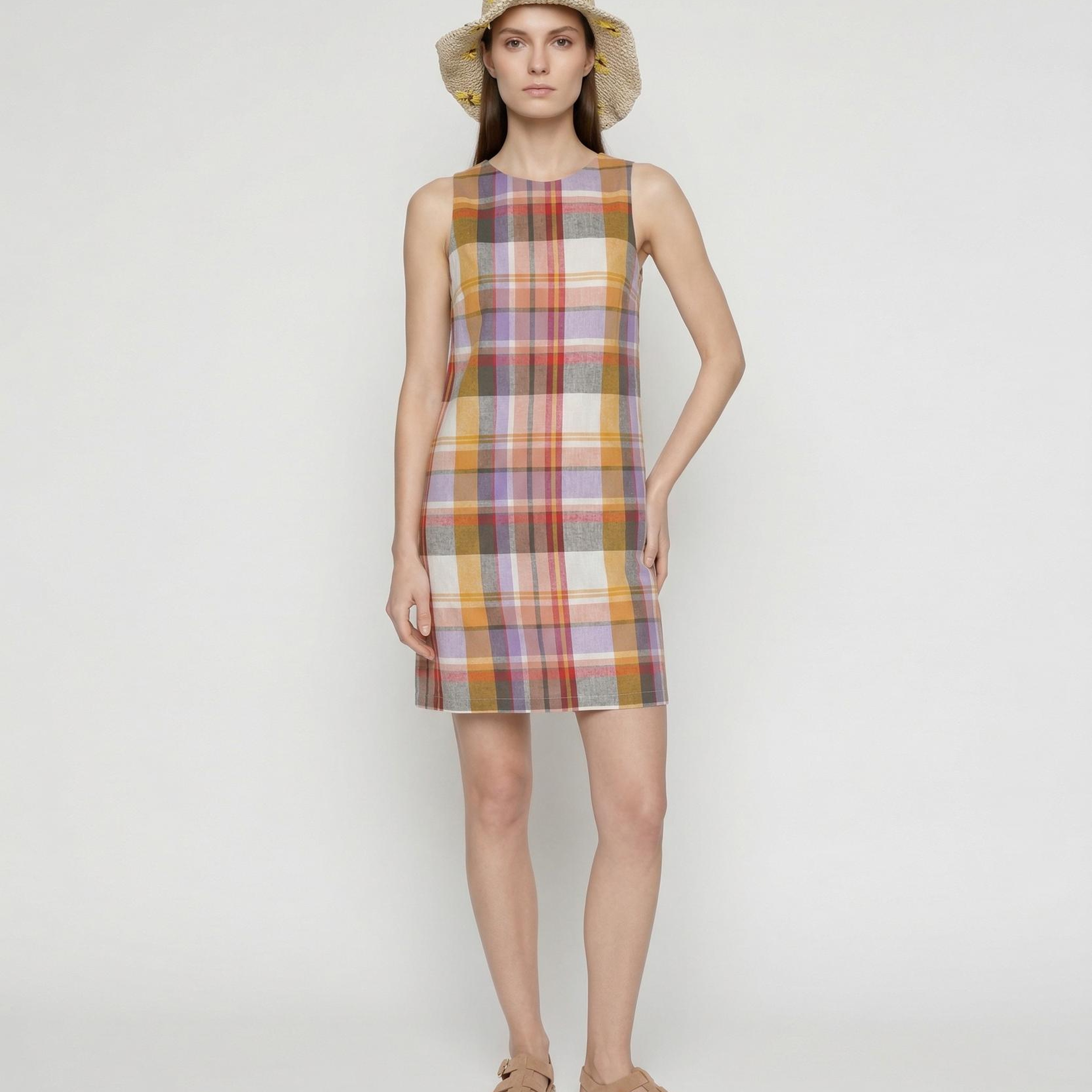 YARGICI A Form Bisiklet Yaka Kolsuz Elbise