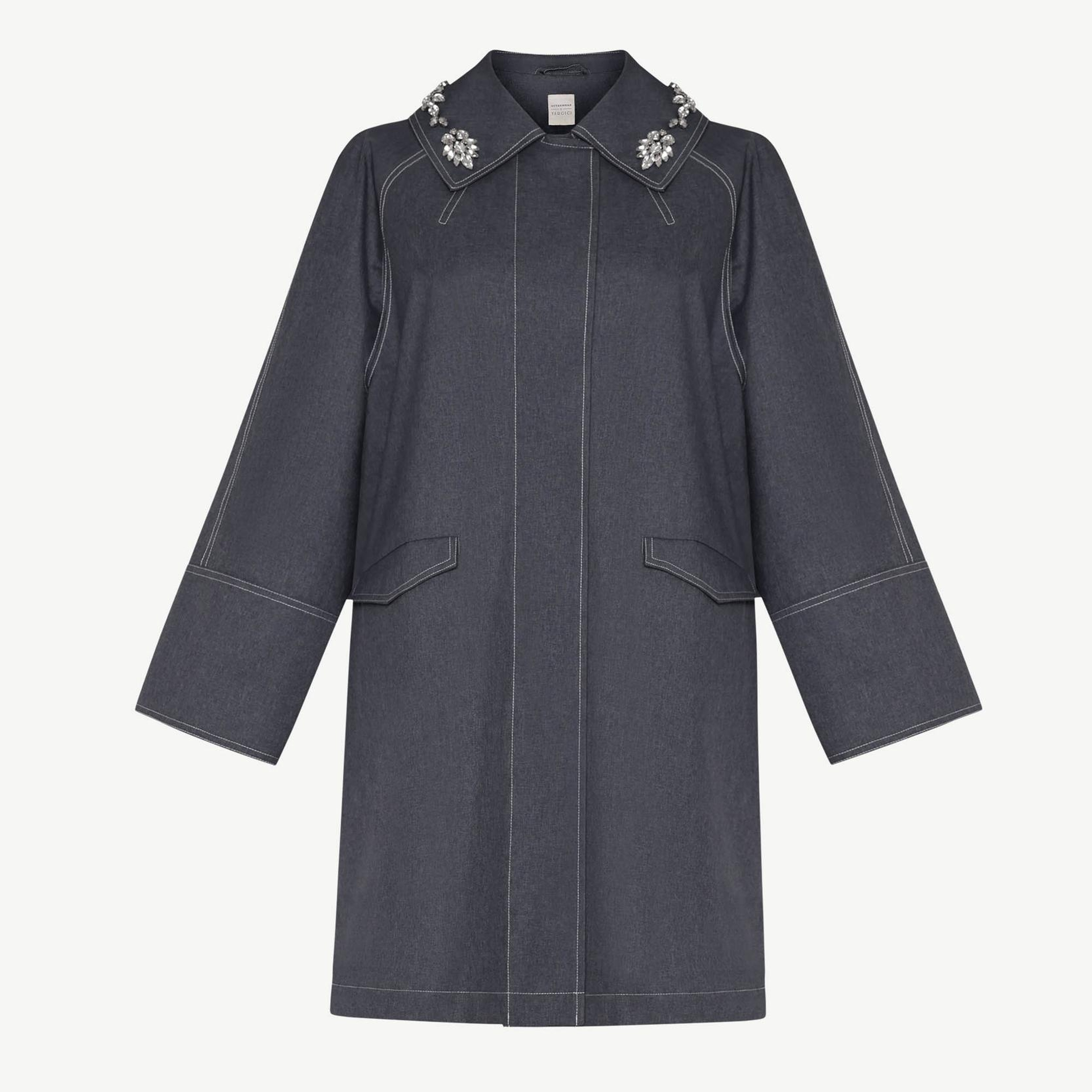 YARGICI Geniş Gömlek Yaka Uzun Kol Pardösü