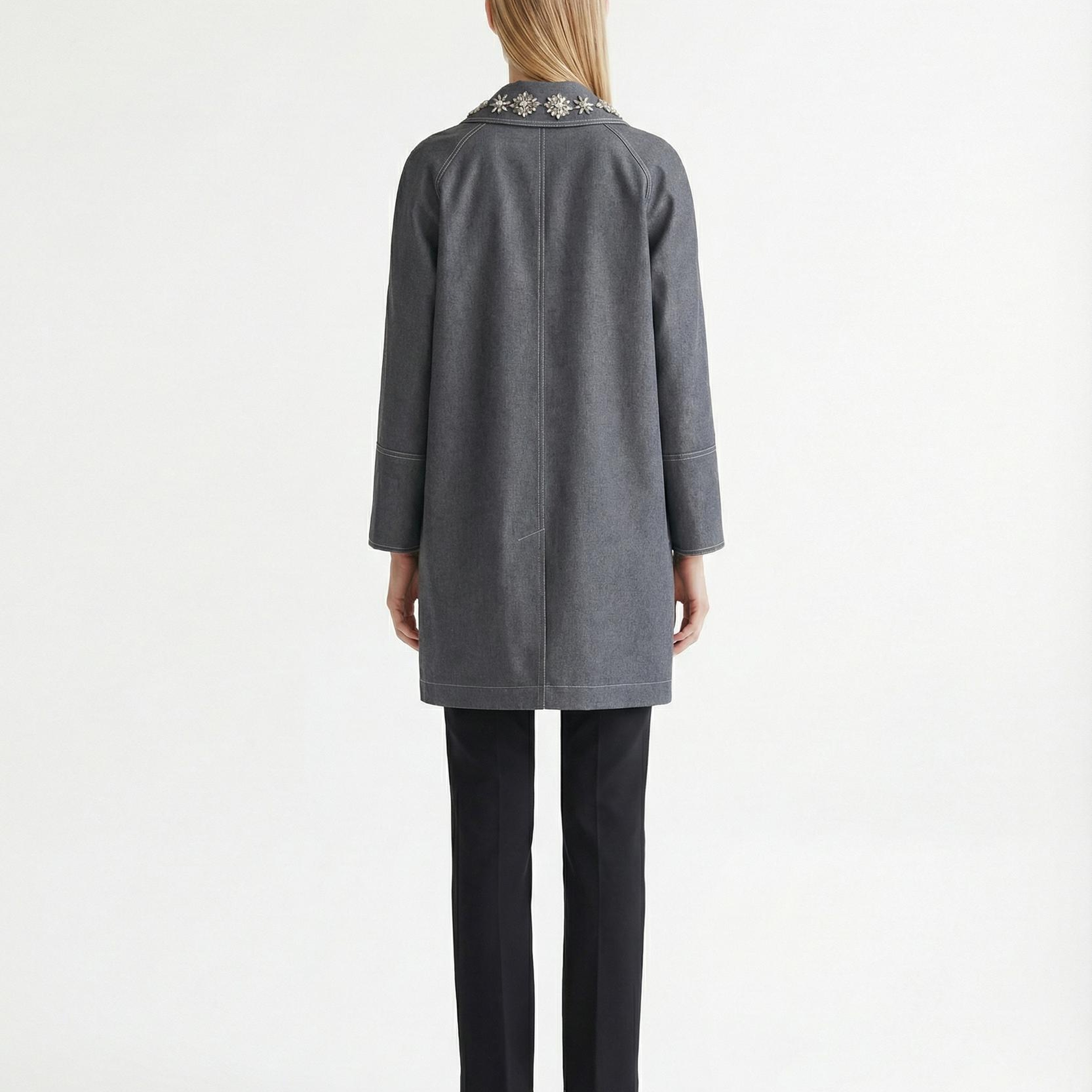 YARGICI Geniş Gömlek Yaka Uzun Kol Pardösü