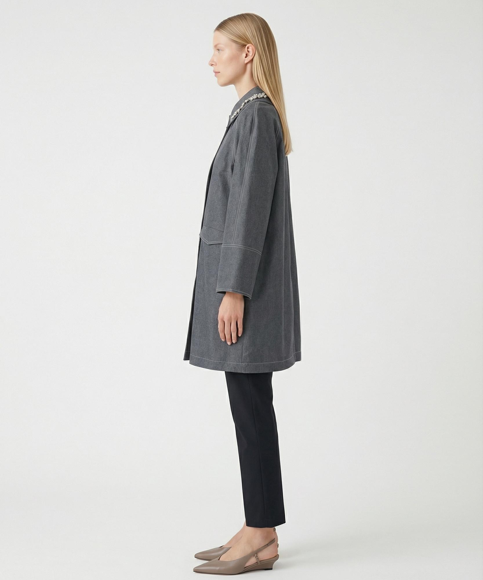 YARGICI Geniş Gömlek Yaka Uzun Kol Pardösü