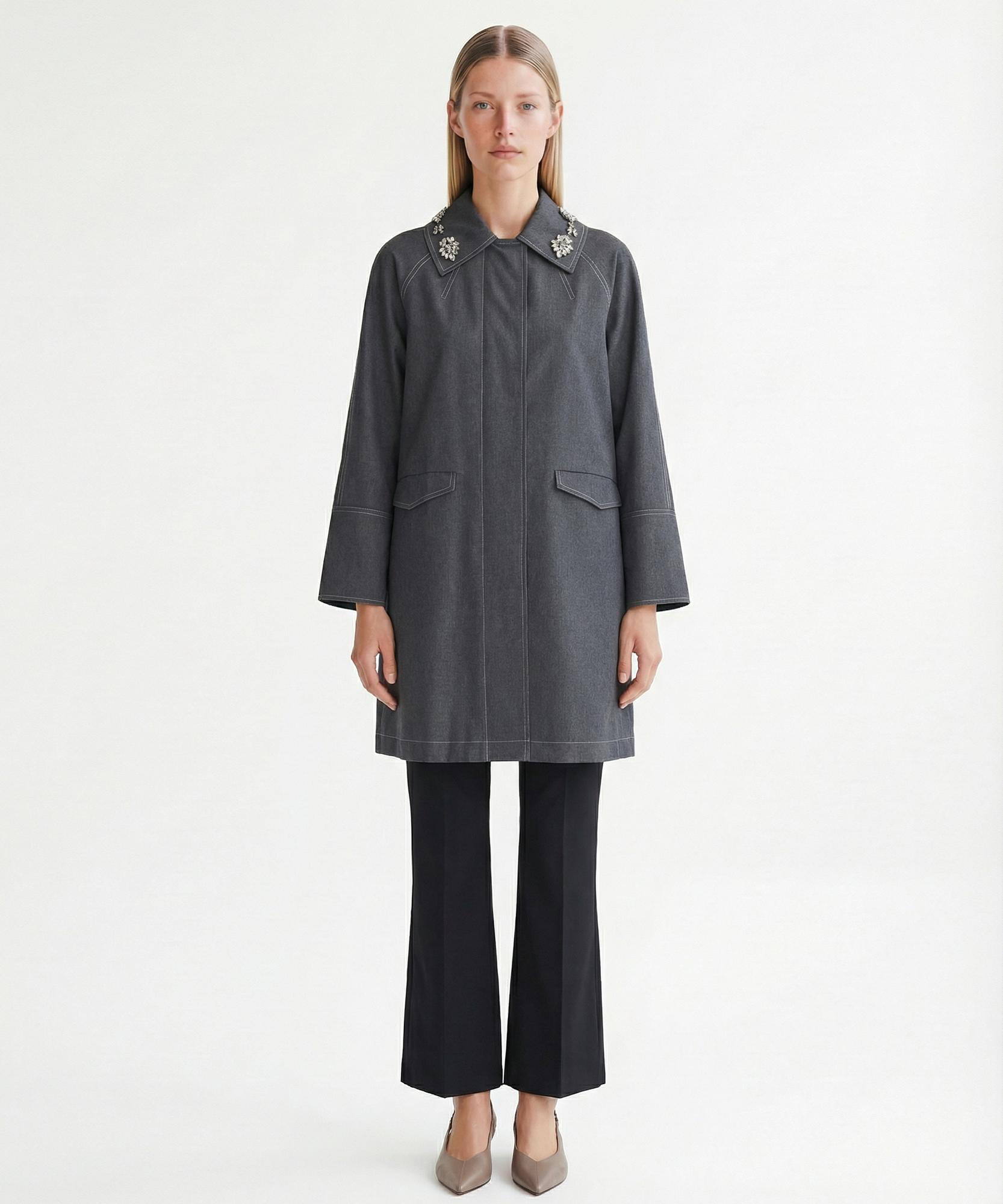 YARGICI Geniş Gömlek Yaka Uzun Kol Pardösü