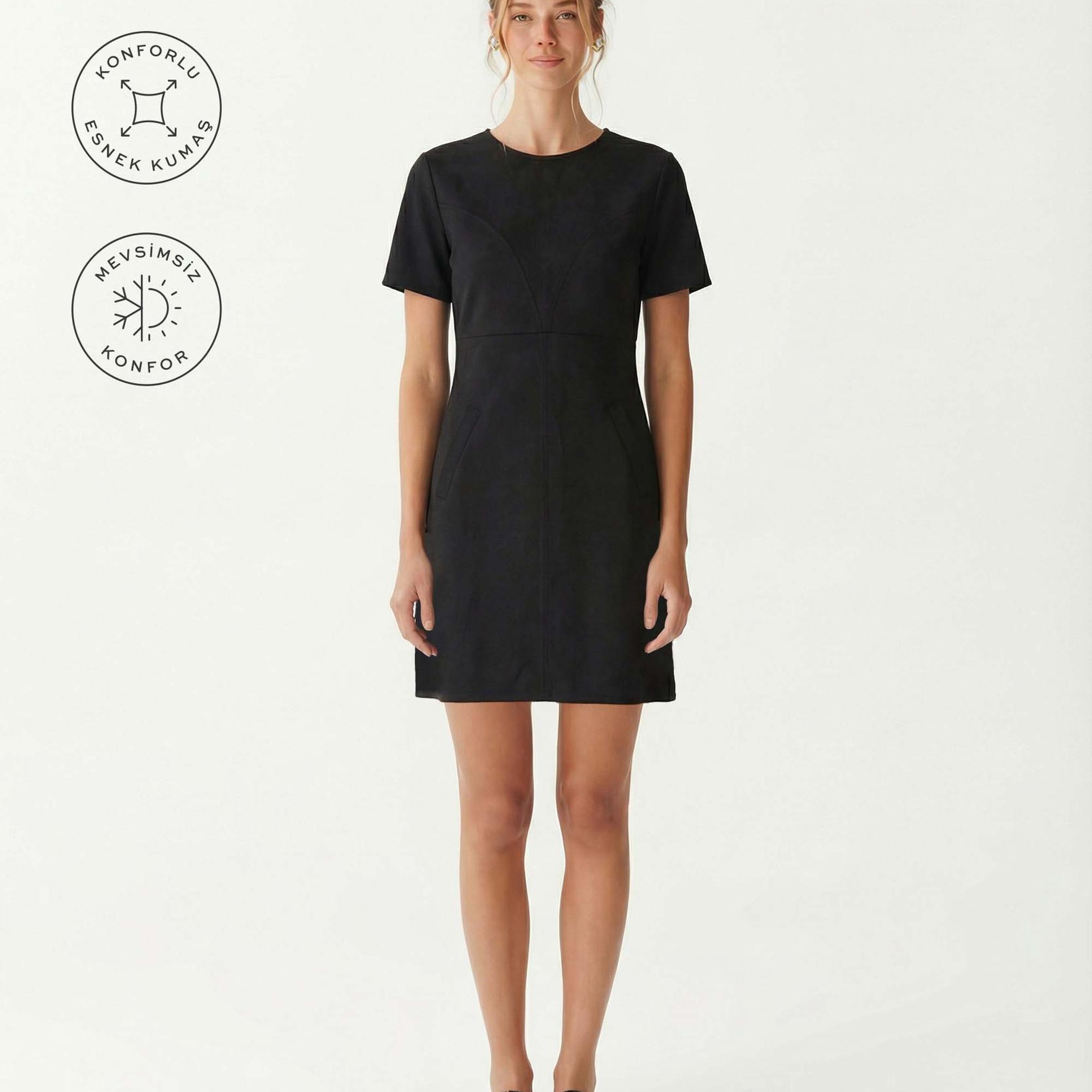 YARGICI Düz Bisiklet Yaka Kısa Kol Elbise