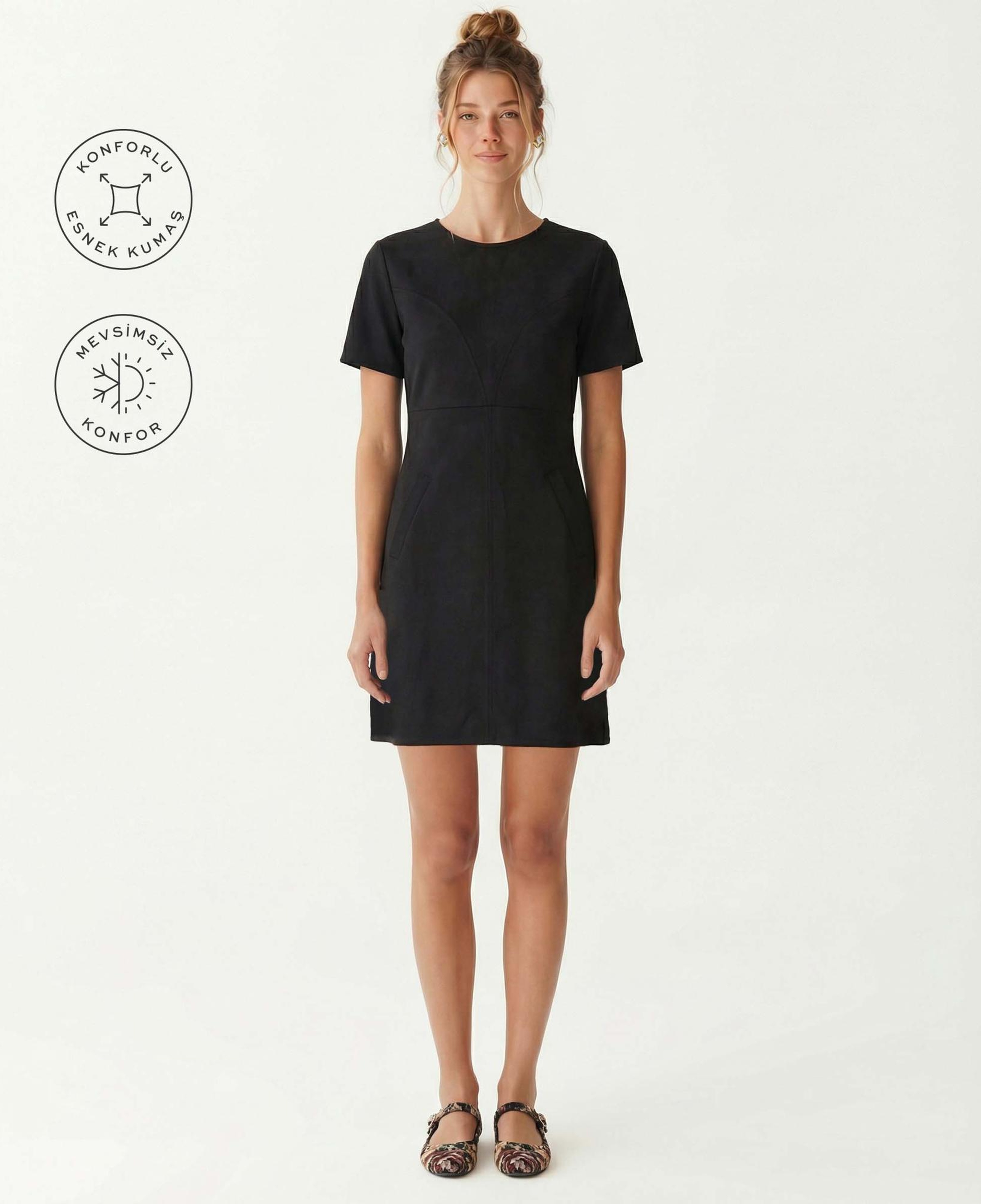 YARGICI Düz Bisiklet Yaka Kısa Kol Elbise