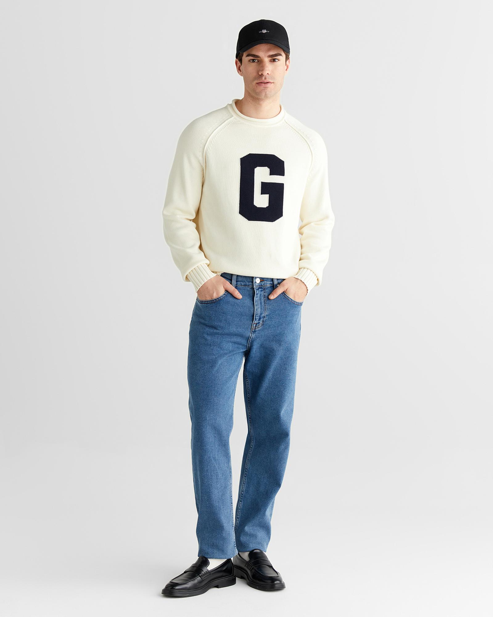 GANT Erkek Krem Regular Fit Bisiklet Yaka Triko