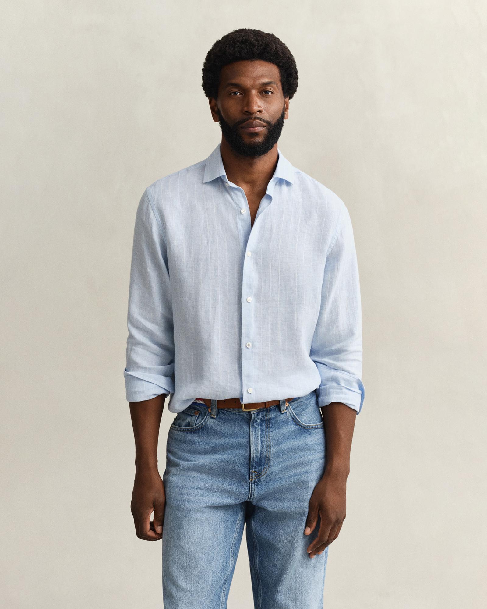 GANT Erkek Mavi Regular Fit Çizgili Gömlek