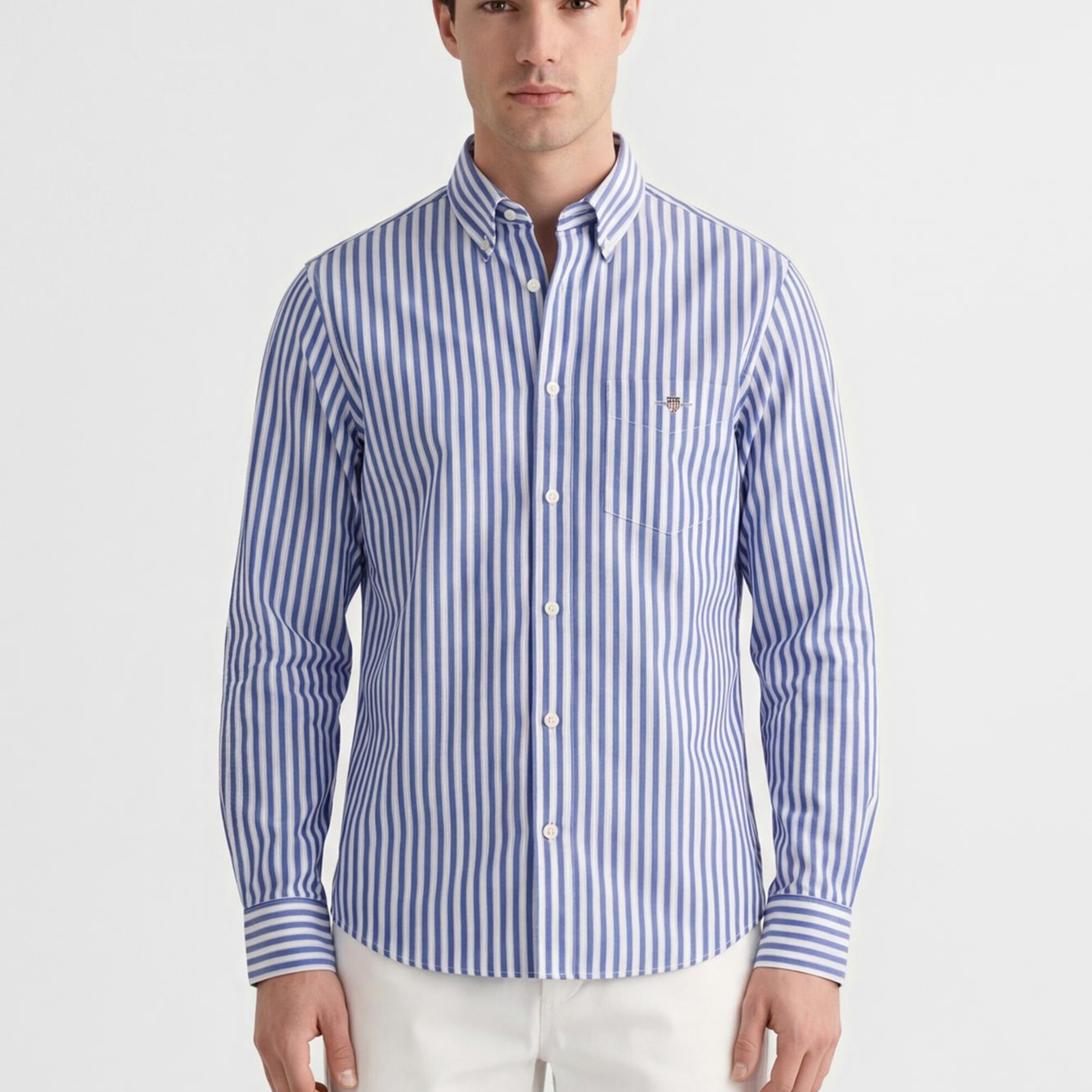 GANT Erkek Mavi Regular Fit Çizgili Logolu Gömlek