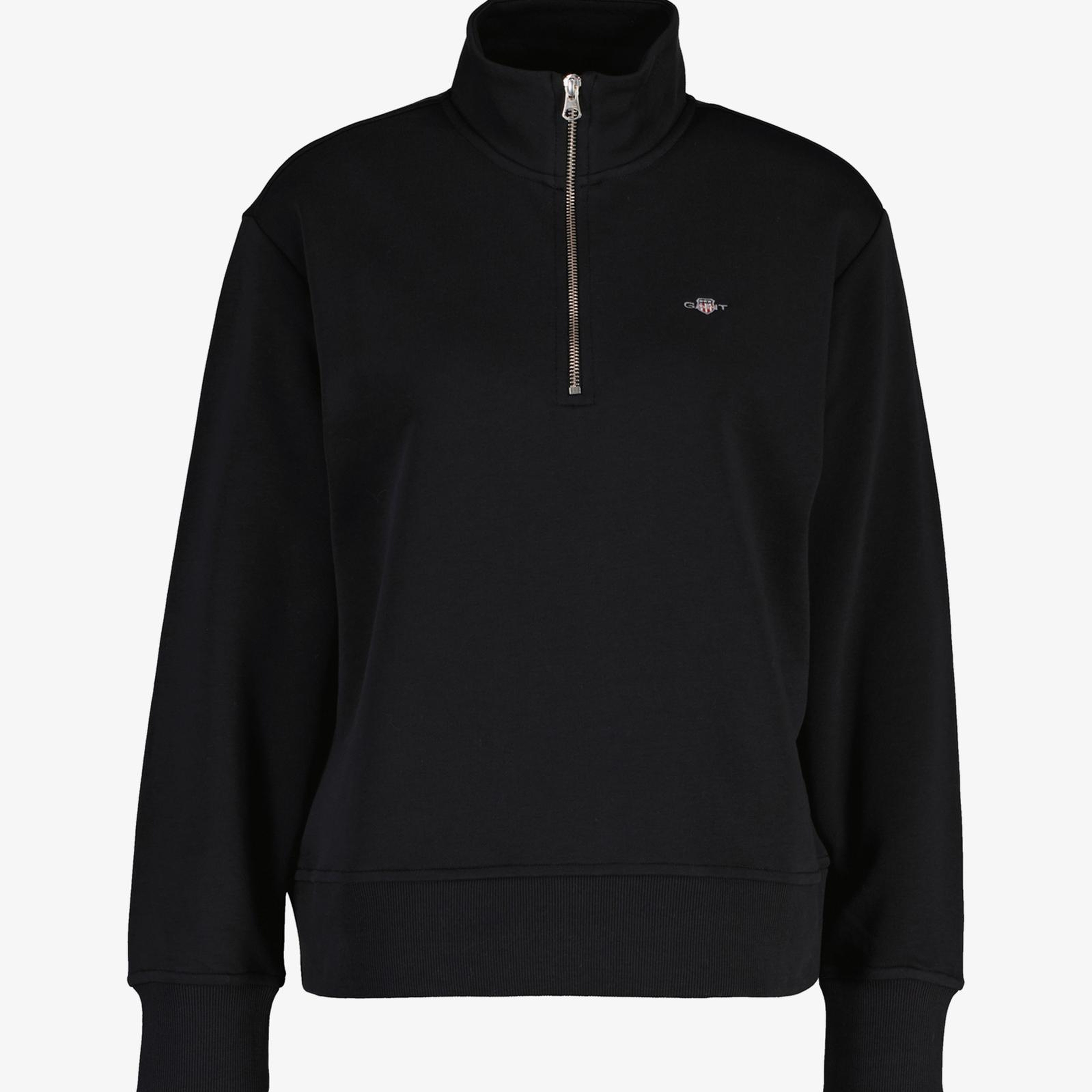 GANT Kadın Siyah Relaxed Fit Yarım Fermuarlı Sweatshirt