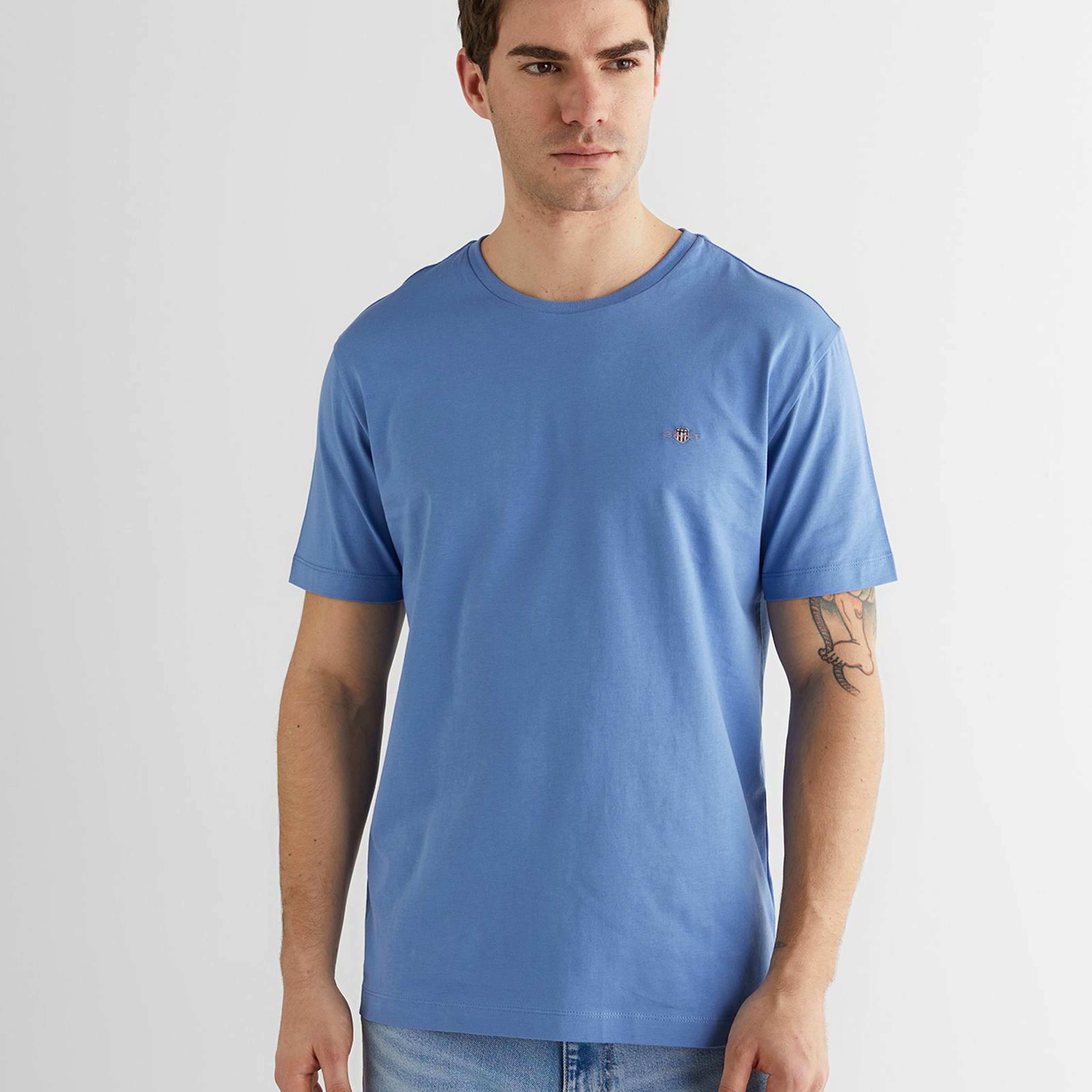 GANT Erkek Mavi Bisiklet Yaka Regular Fit Logolu T-Shirt