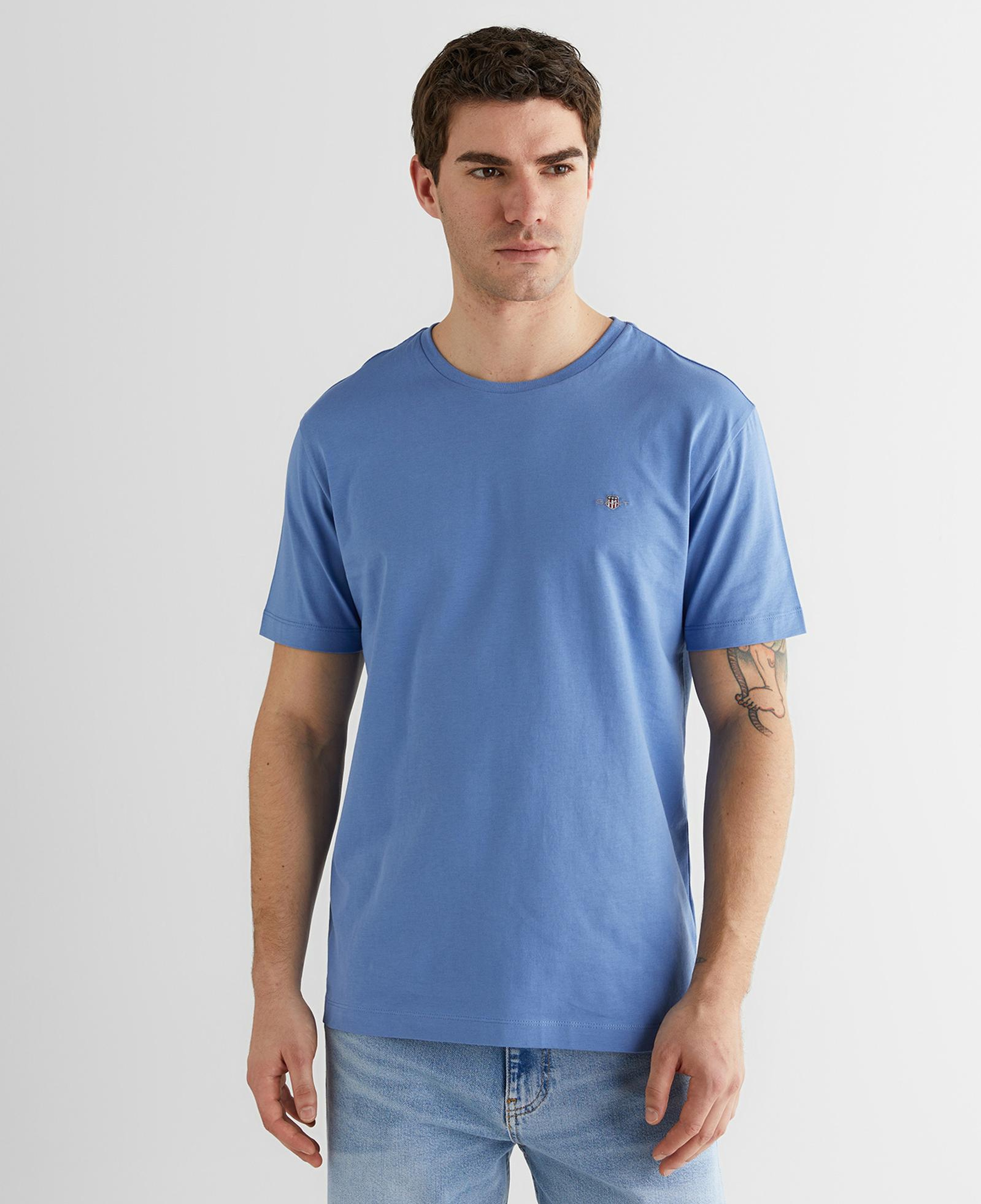 GANT Erkek Mavi Bisiklet Yaka Regular Fit Logolu T-Shirt