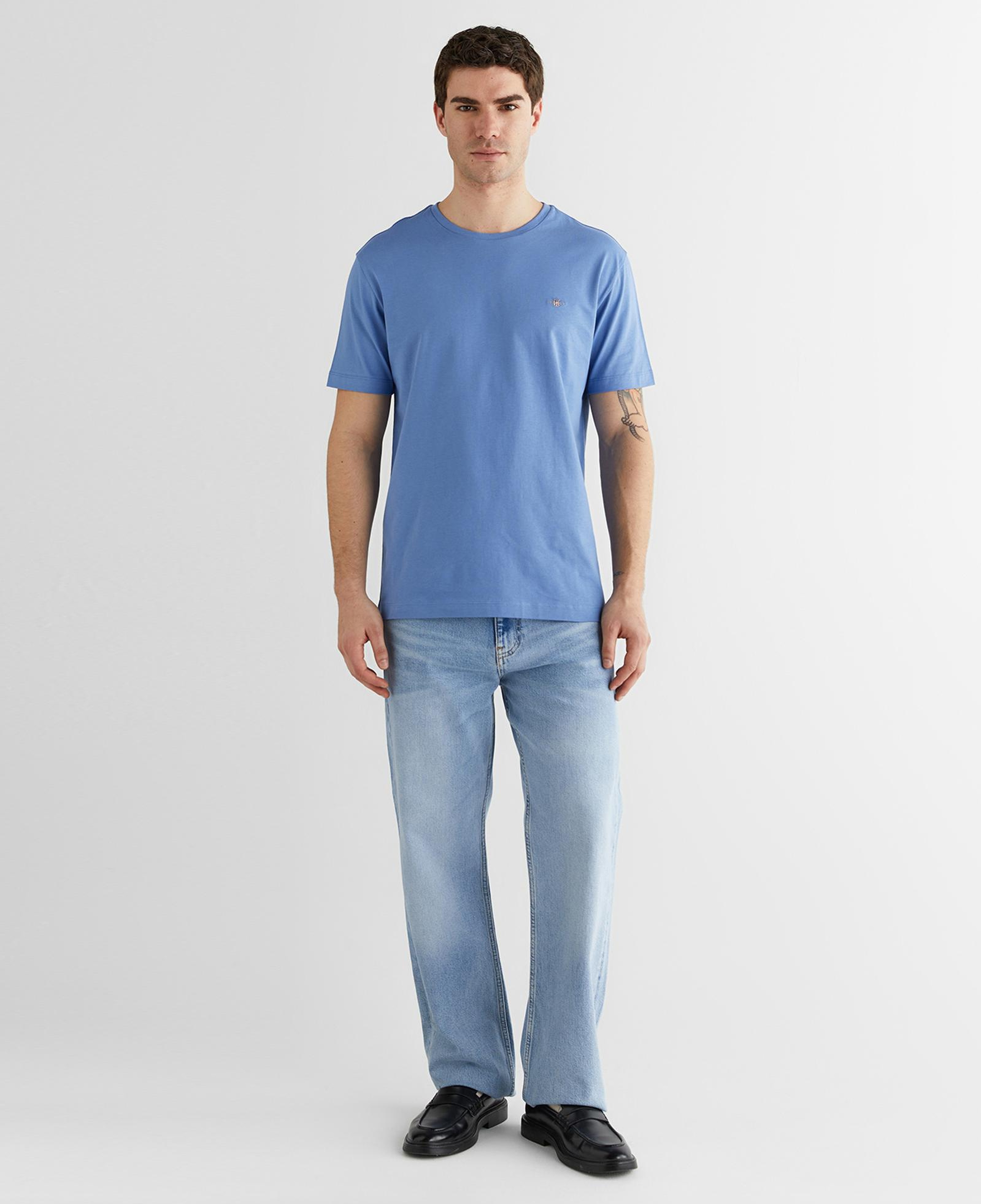 GANT Erkek Mavi Bisiklet Yaka Regular Fit Logolu T-Shirt