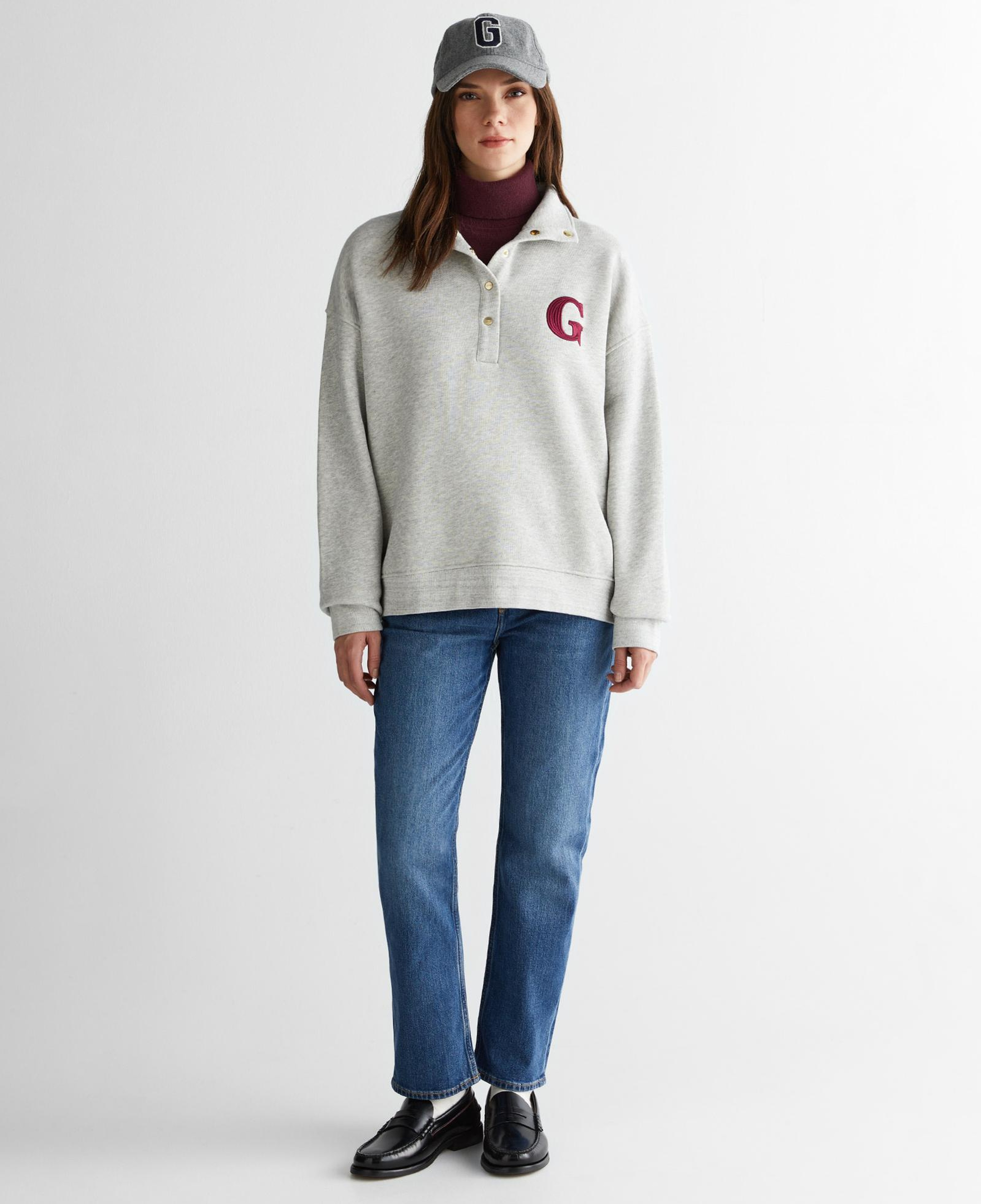 GANT Kadın Gri Relaxed Fit Düğmeli Yaka Sweatshirt