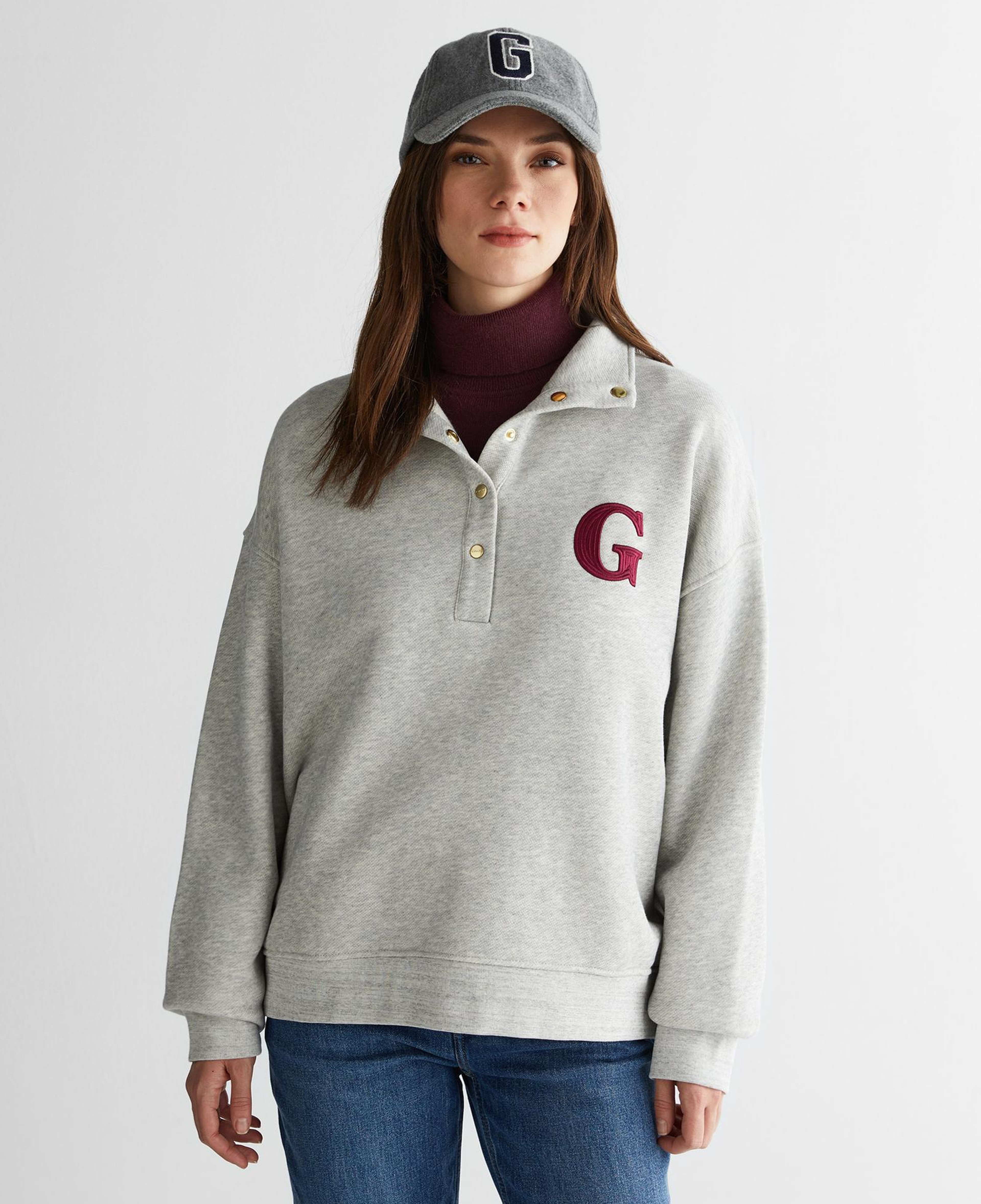GANT Kadın Gri Relaxed Fit Düğmeli Yaka Sweatshirt