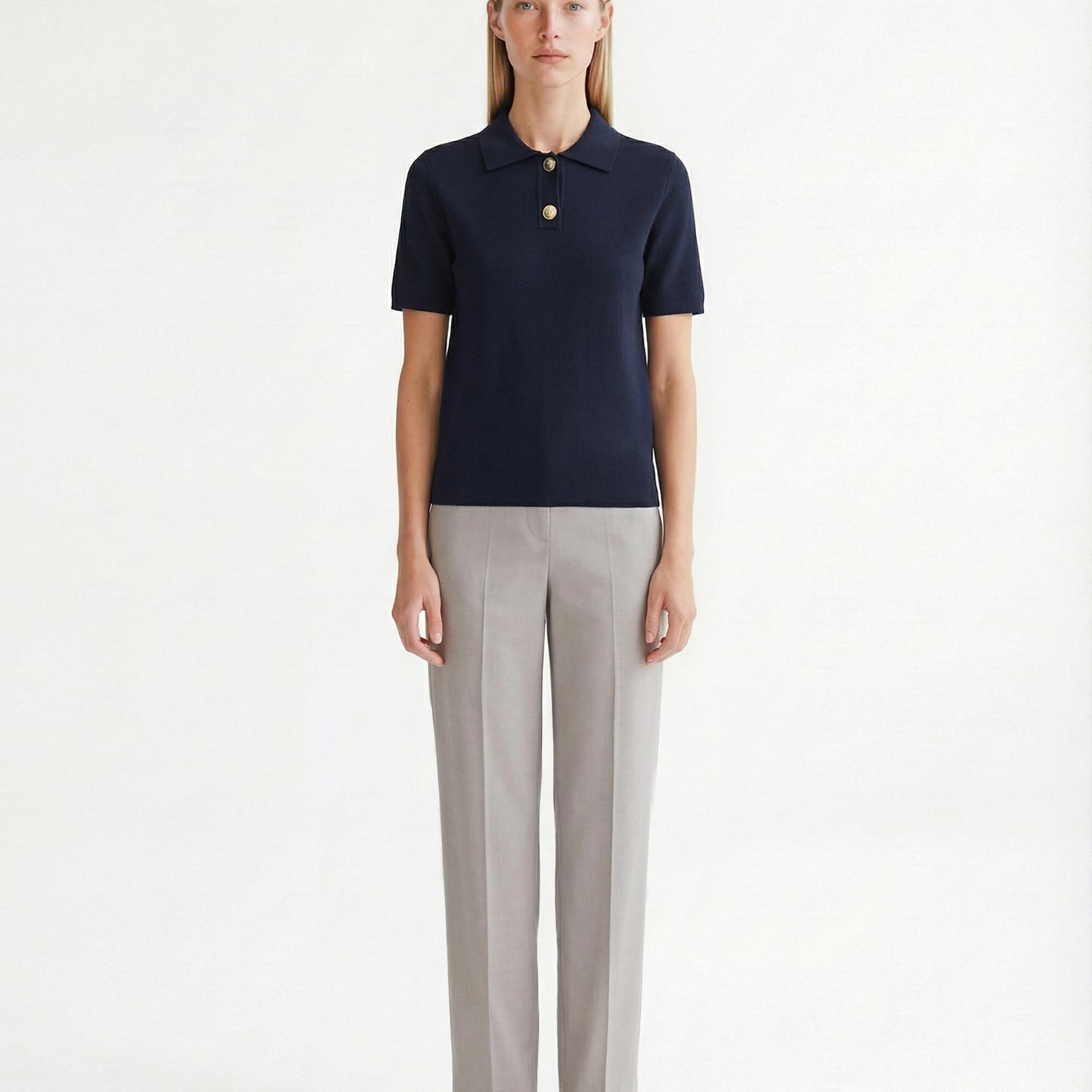 YARGICI Cropped Polo Yaka Kısa Kol Kazak