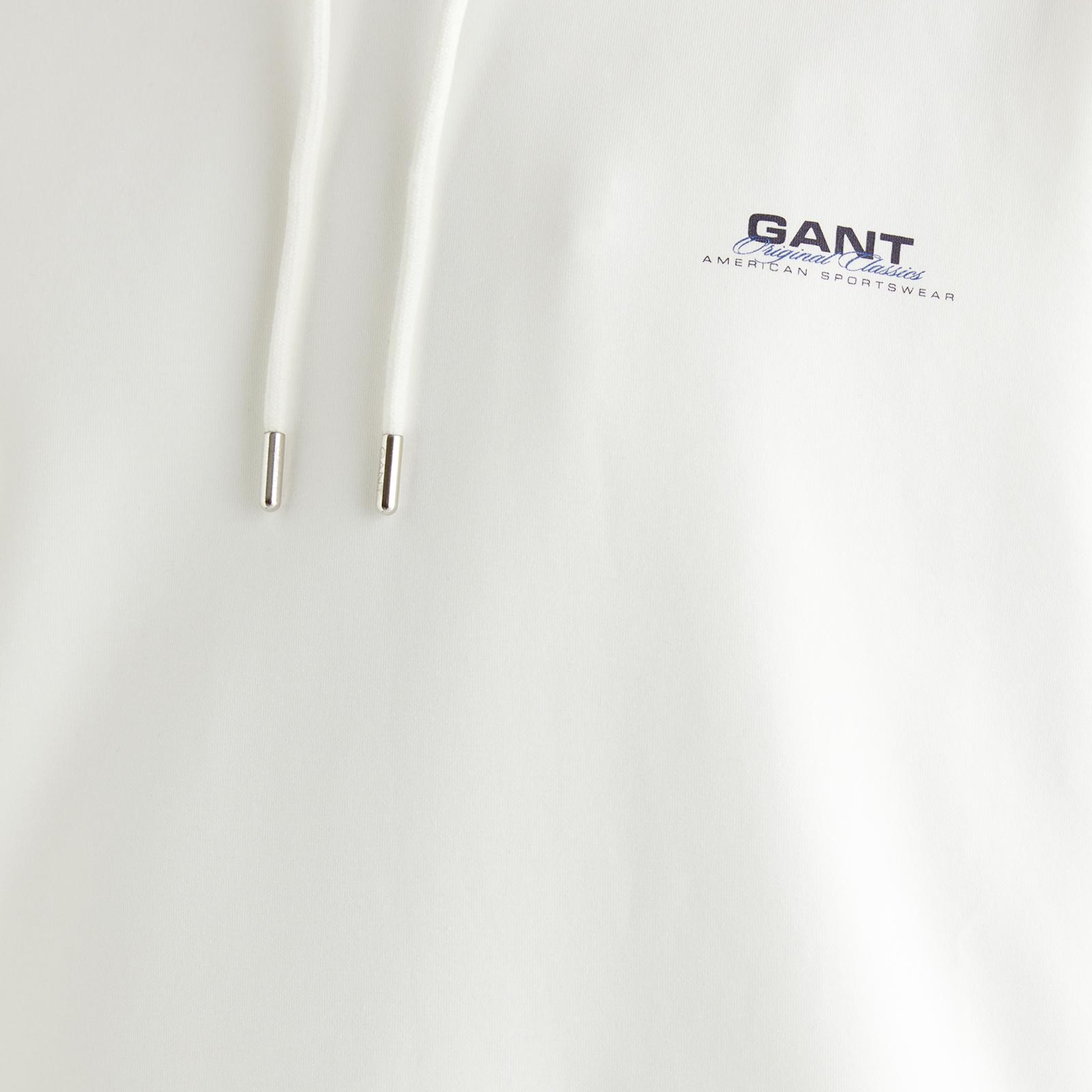 GANT Erkek Beyaz Regular Fit Kapüşonlu Sweatshirt