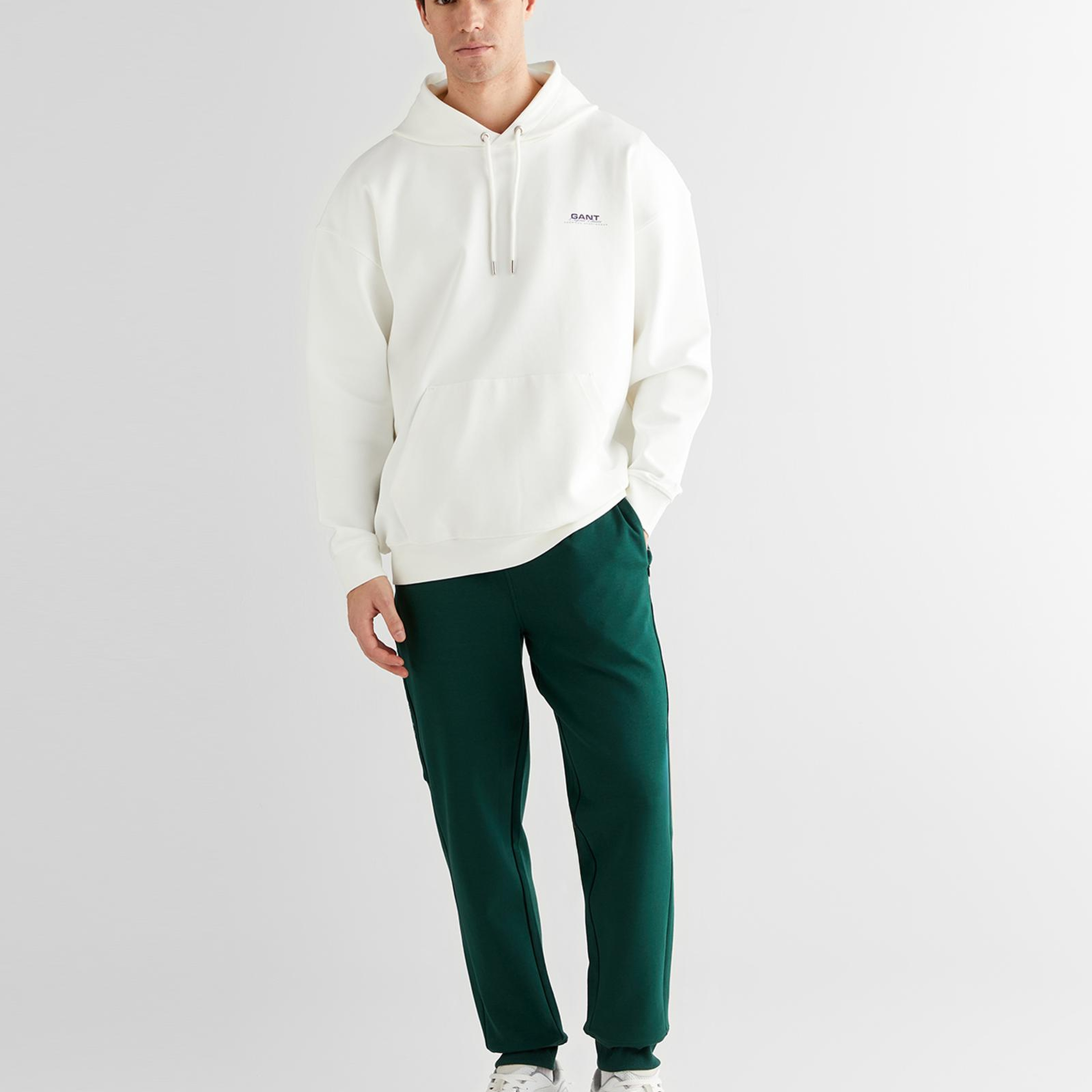GANT Erkek Beyaz Regular Fit Kapüşonlu Sweatshirt