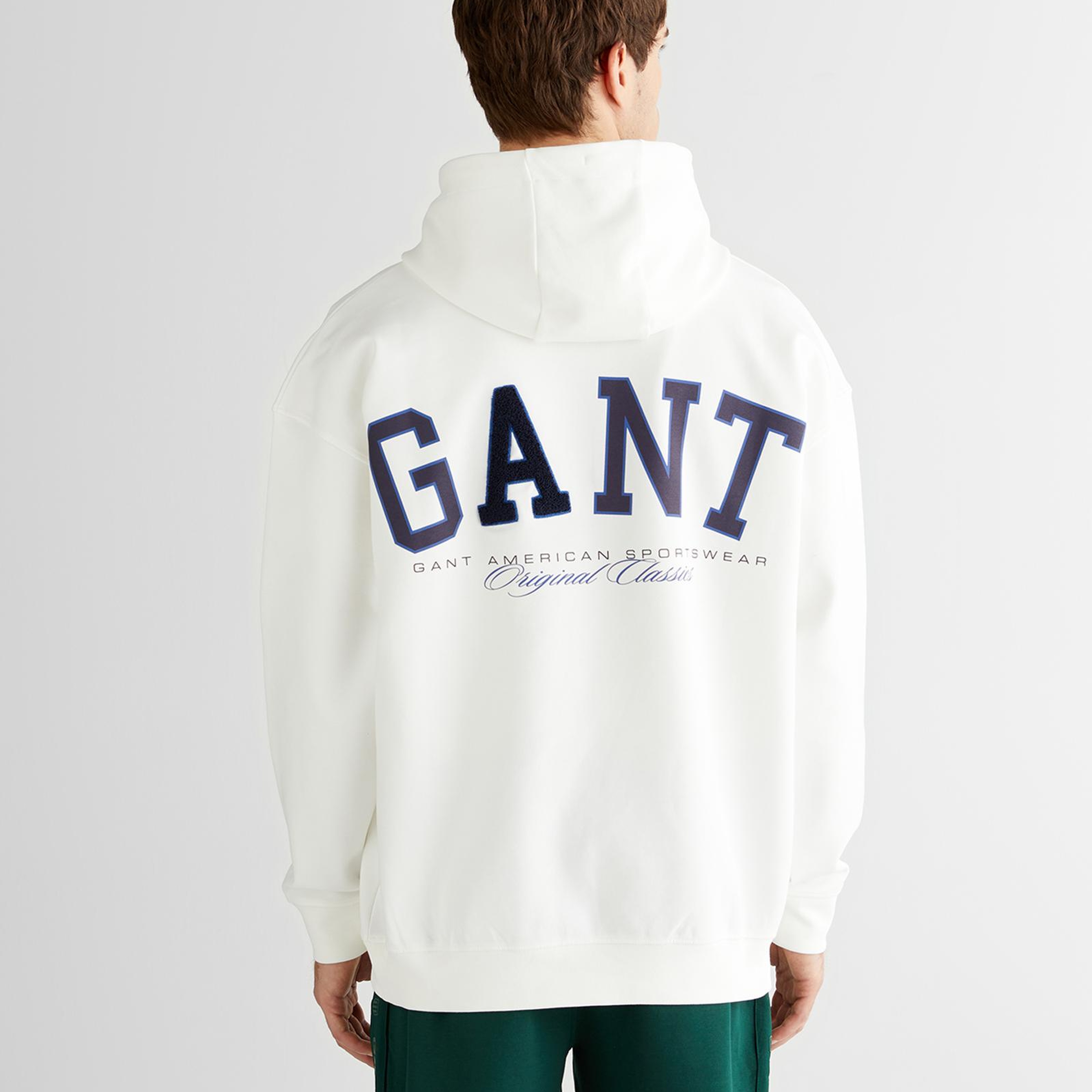 GANT Erkek Beyaz Regular Fit Kapüşonlu Sweatshirt