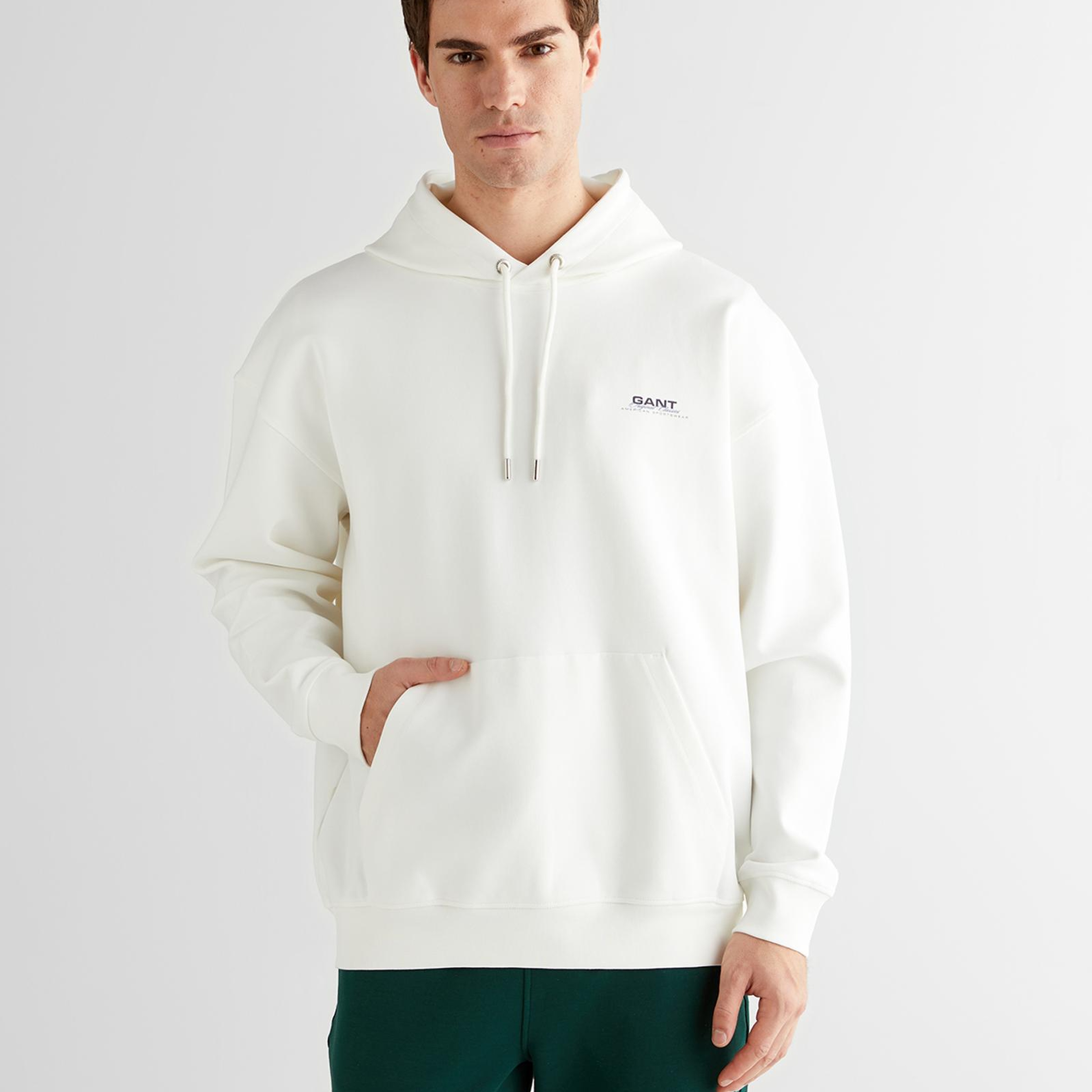 GANT Erkek Beyaz Regular Fit Kapüşonlu Sweatshirt