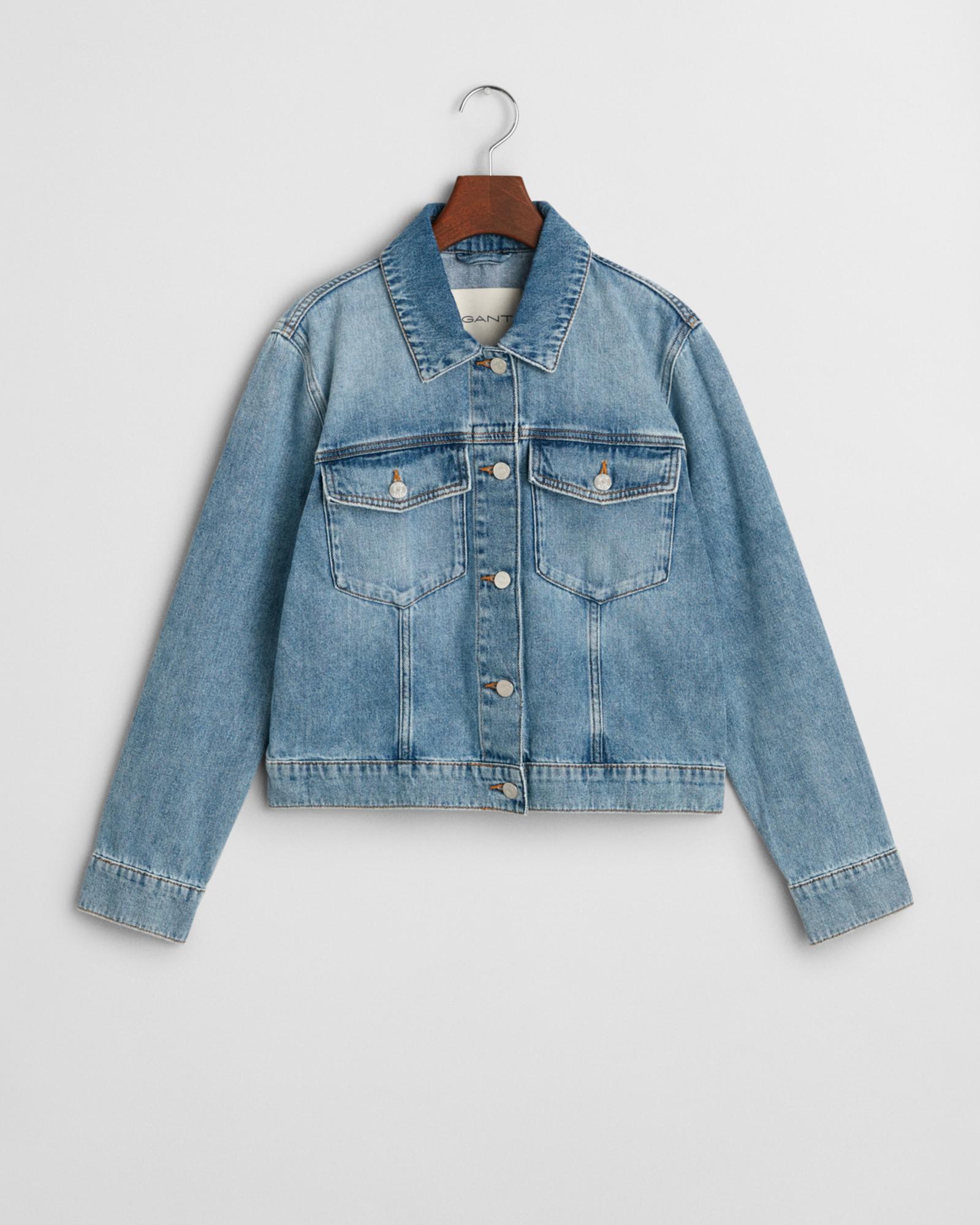 GANT Kadın Mavi Regular Fit Klasik Yaka Denim Ceket