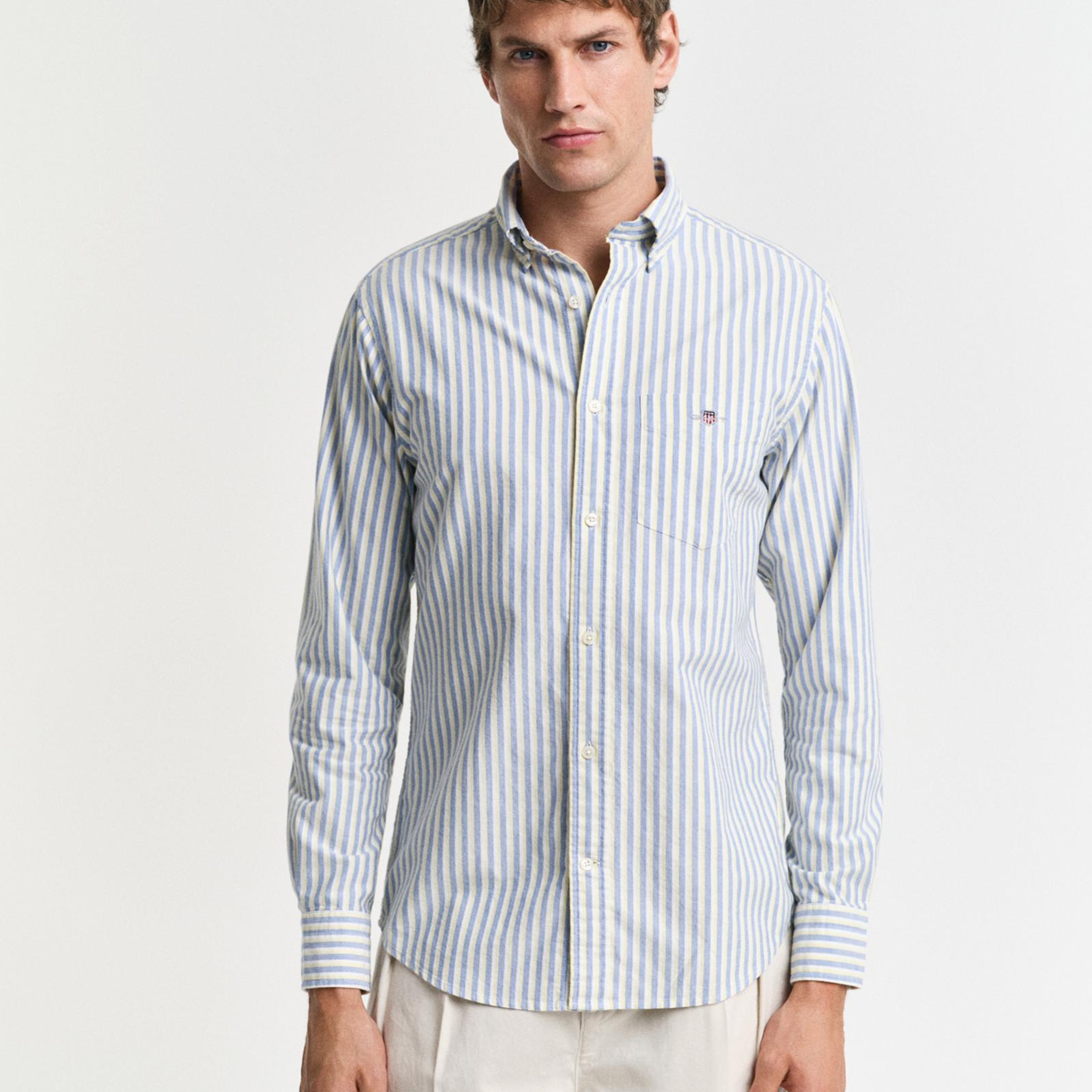 GANT Erkek Mavi Regular Fit Çizgili Logolu Gömlek