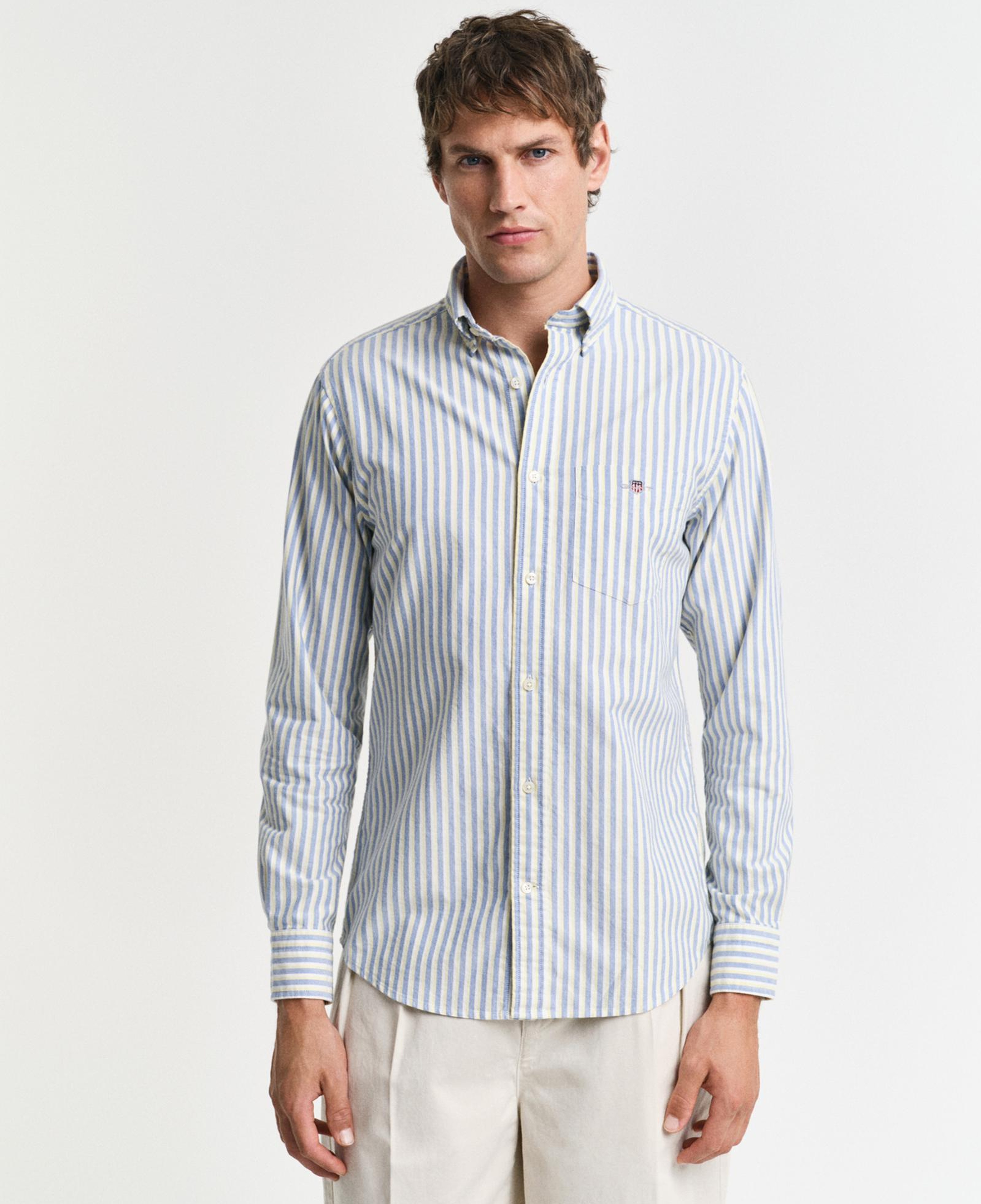 GANT Erkek Mavi Regular Fit Çizgili Logolu Gömlek