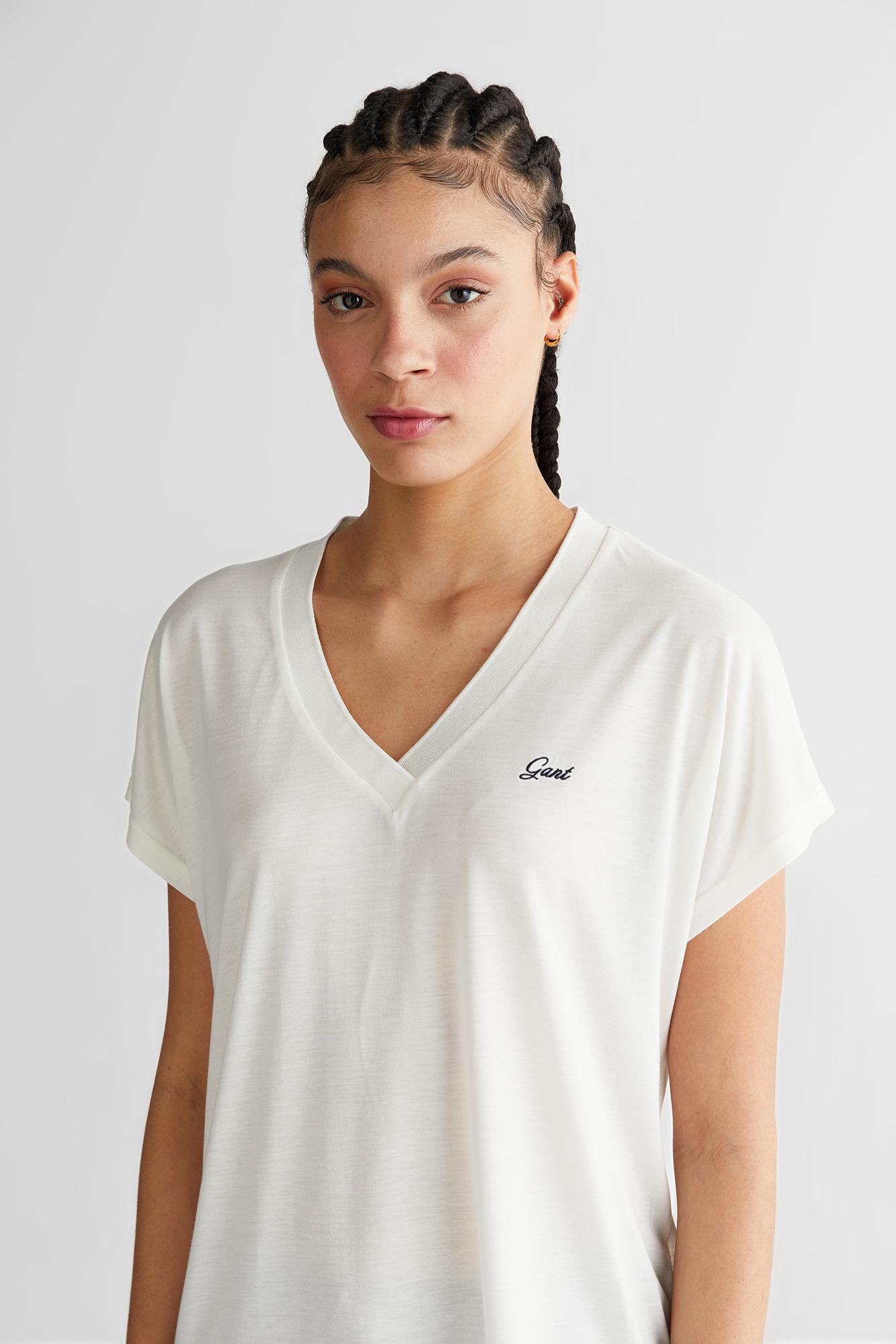 GANT Kadın Beyaz V Yaka Regular Fit T-Shirt