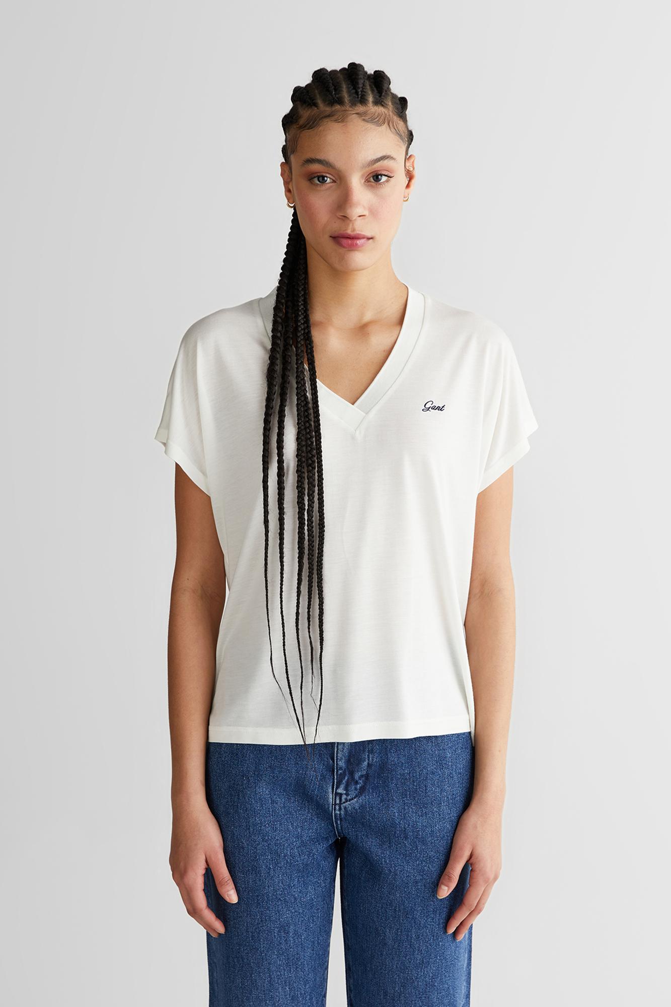 GANT Kadın Beyaz V Yaka Regular Fit T-Shirt