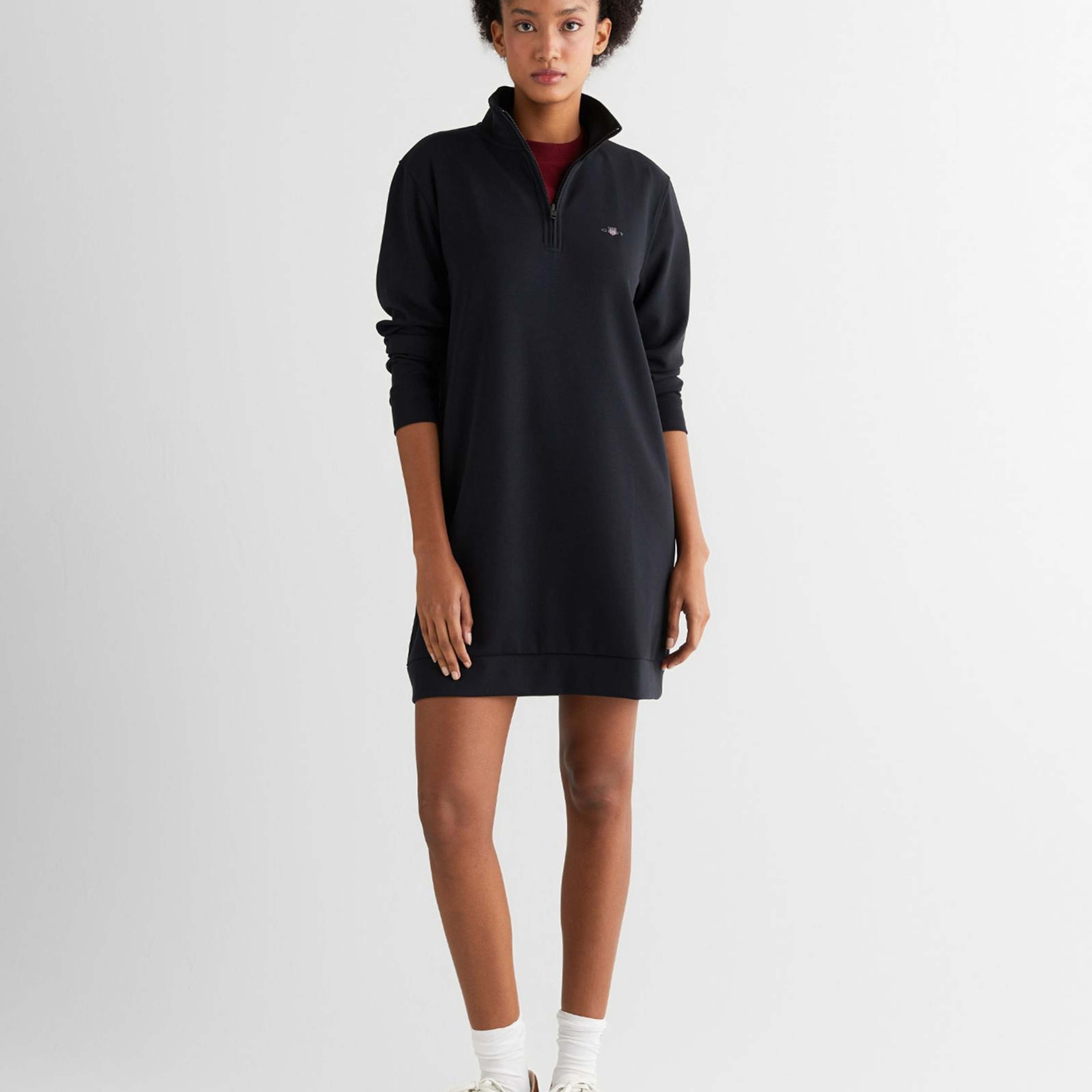 GANT Kadın Siyah Regular Fit Yarım Fermuarlı Elbise