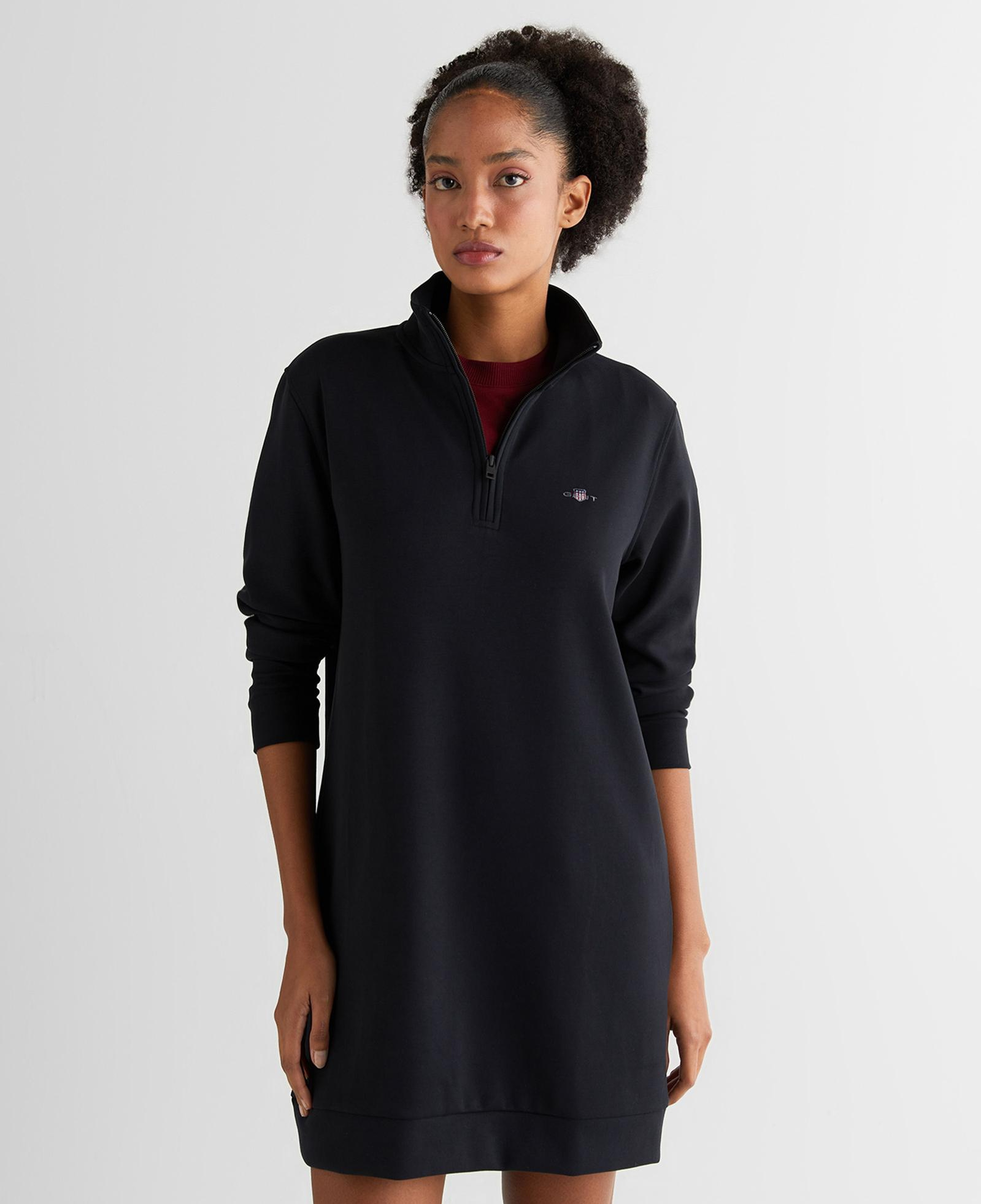 GANT Kadın Siyah Regular Fit Yarım Fermuarlı Elbise