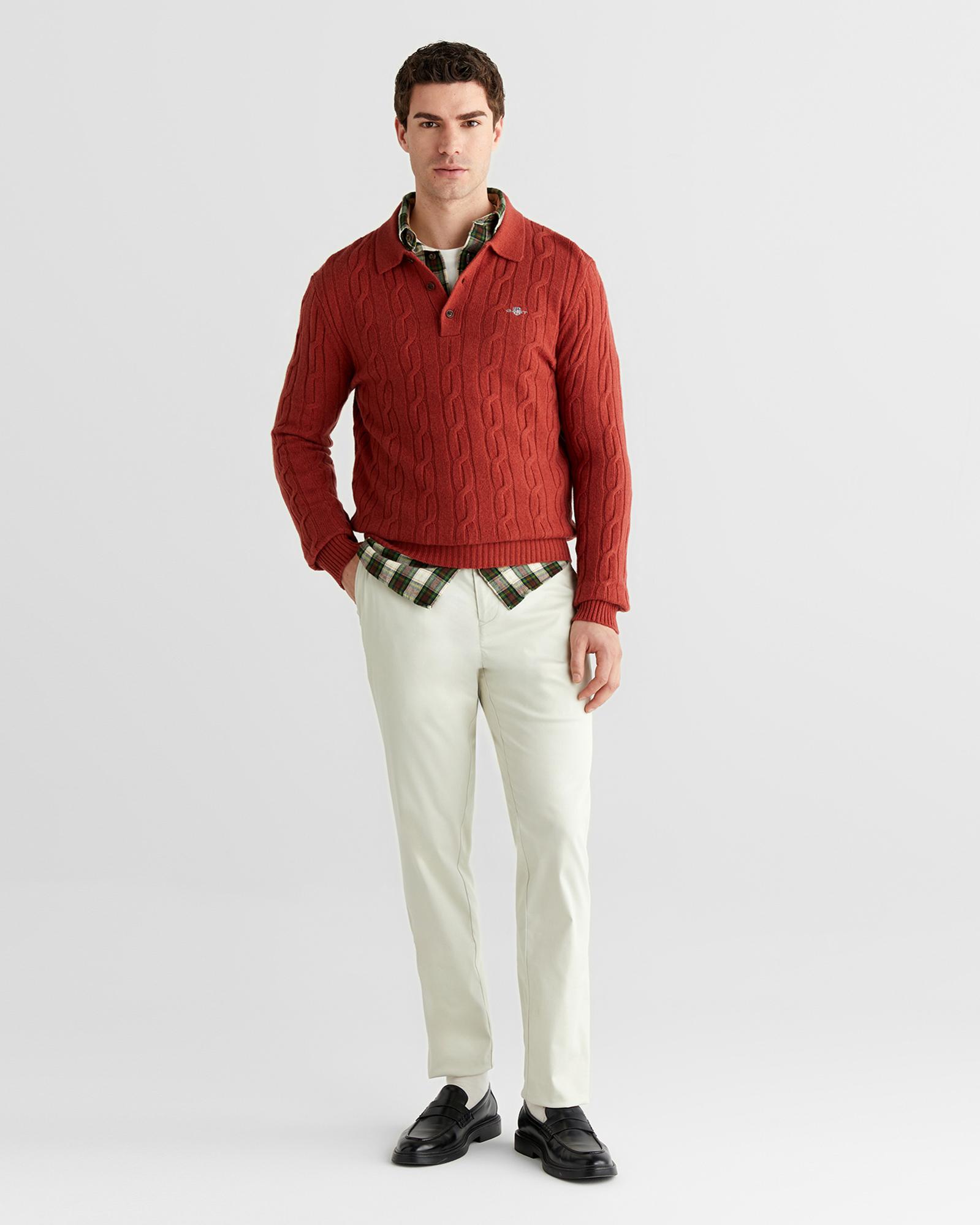 GANT Erkek Kırmızı Regular Fit Polo Yaka Triko