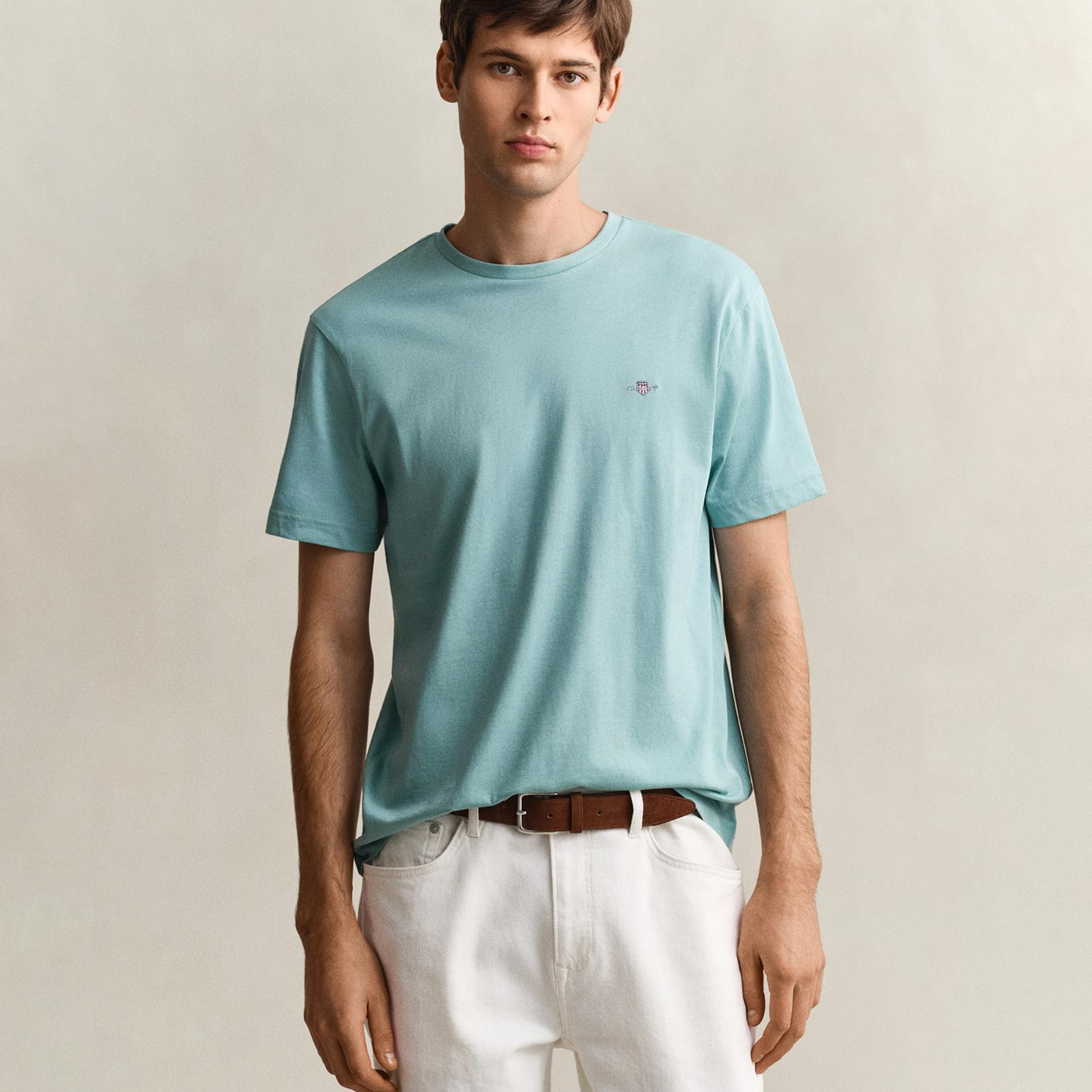 GANT Erkek Mavi Bisiklet Yaka Regular Fit Logolu T-Shirt