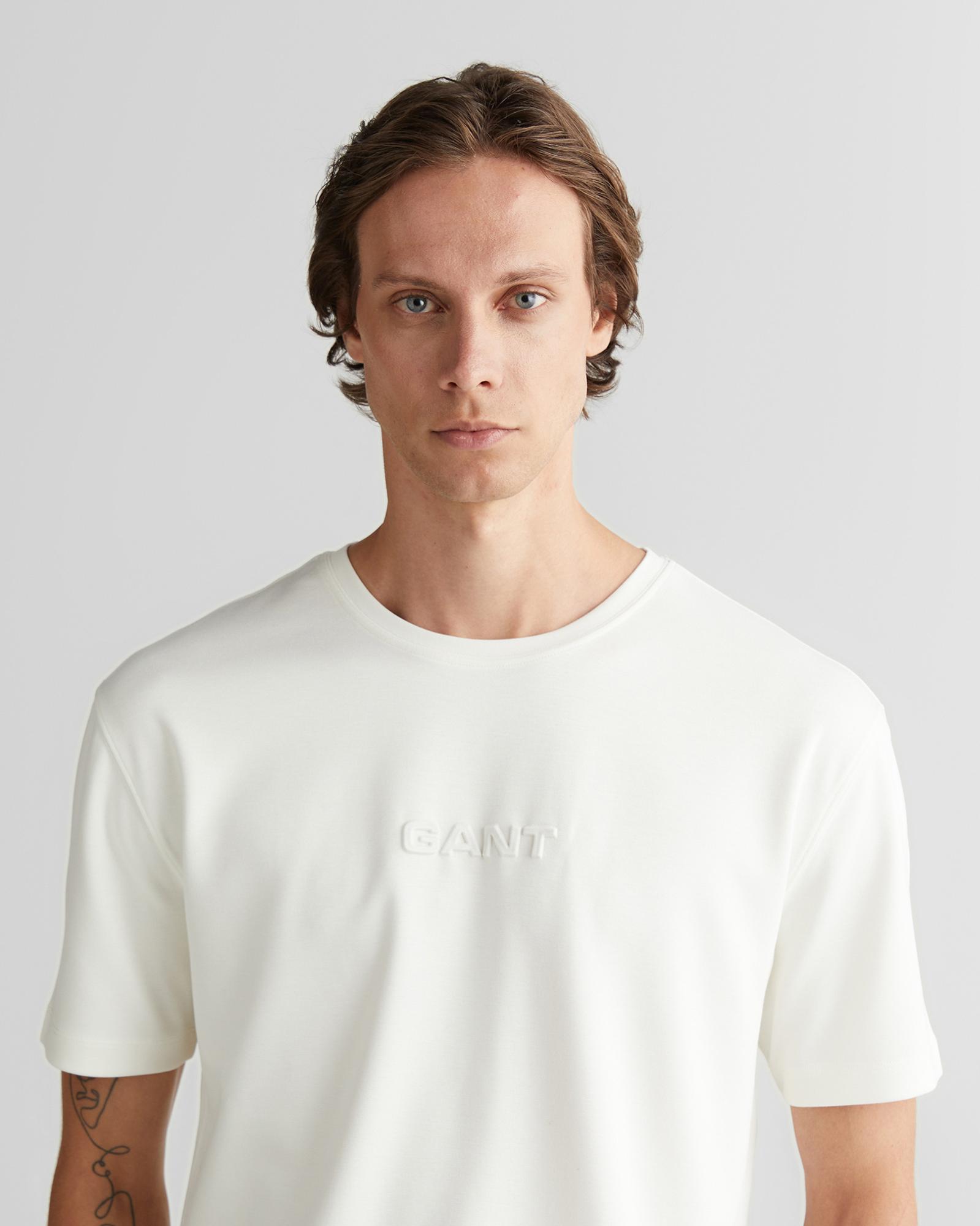 GANT Erkek Beyaz Bisiklet Yaka T-Shirt