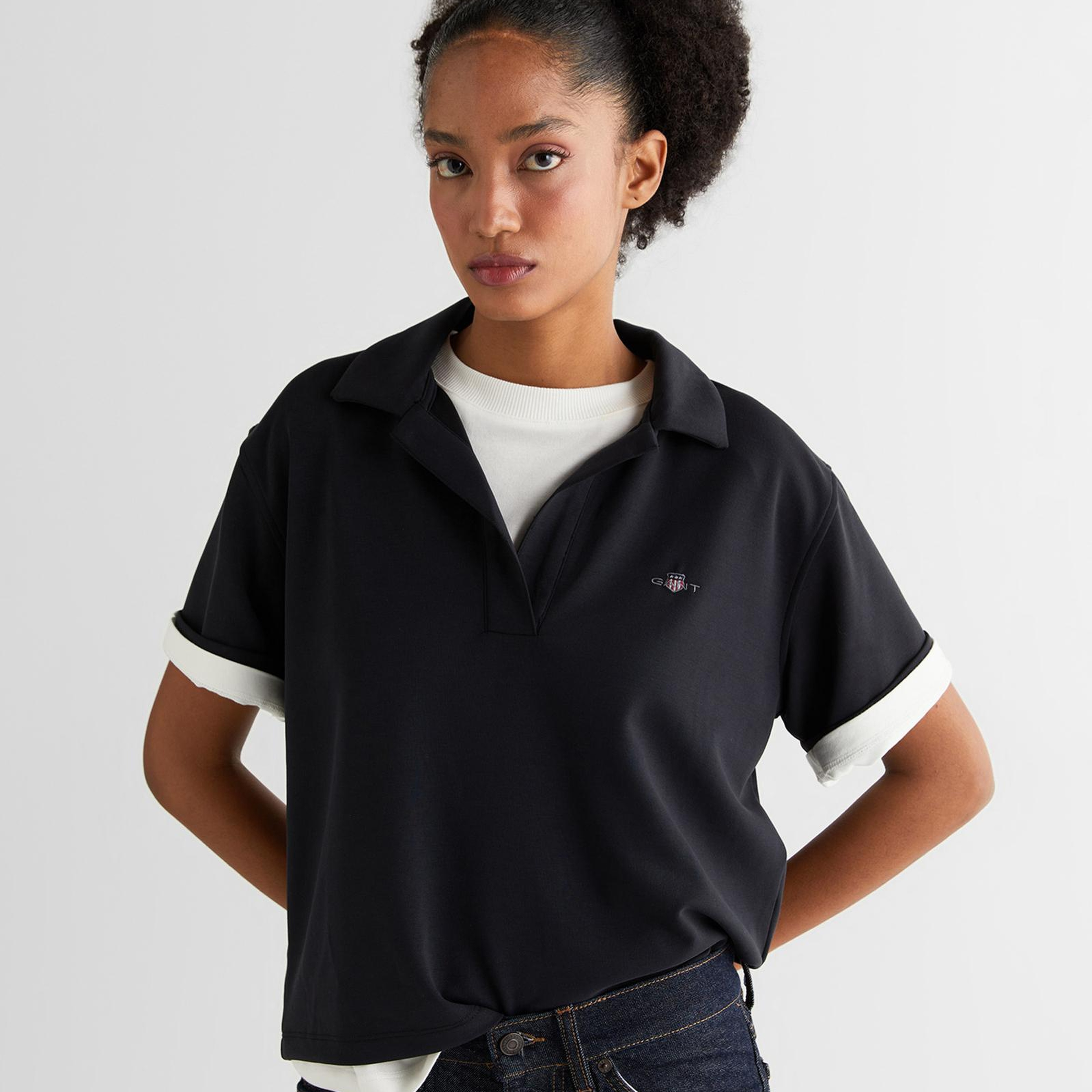 GANT Kadın Siyah Relaxed Fit Polo Yaka Polo