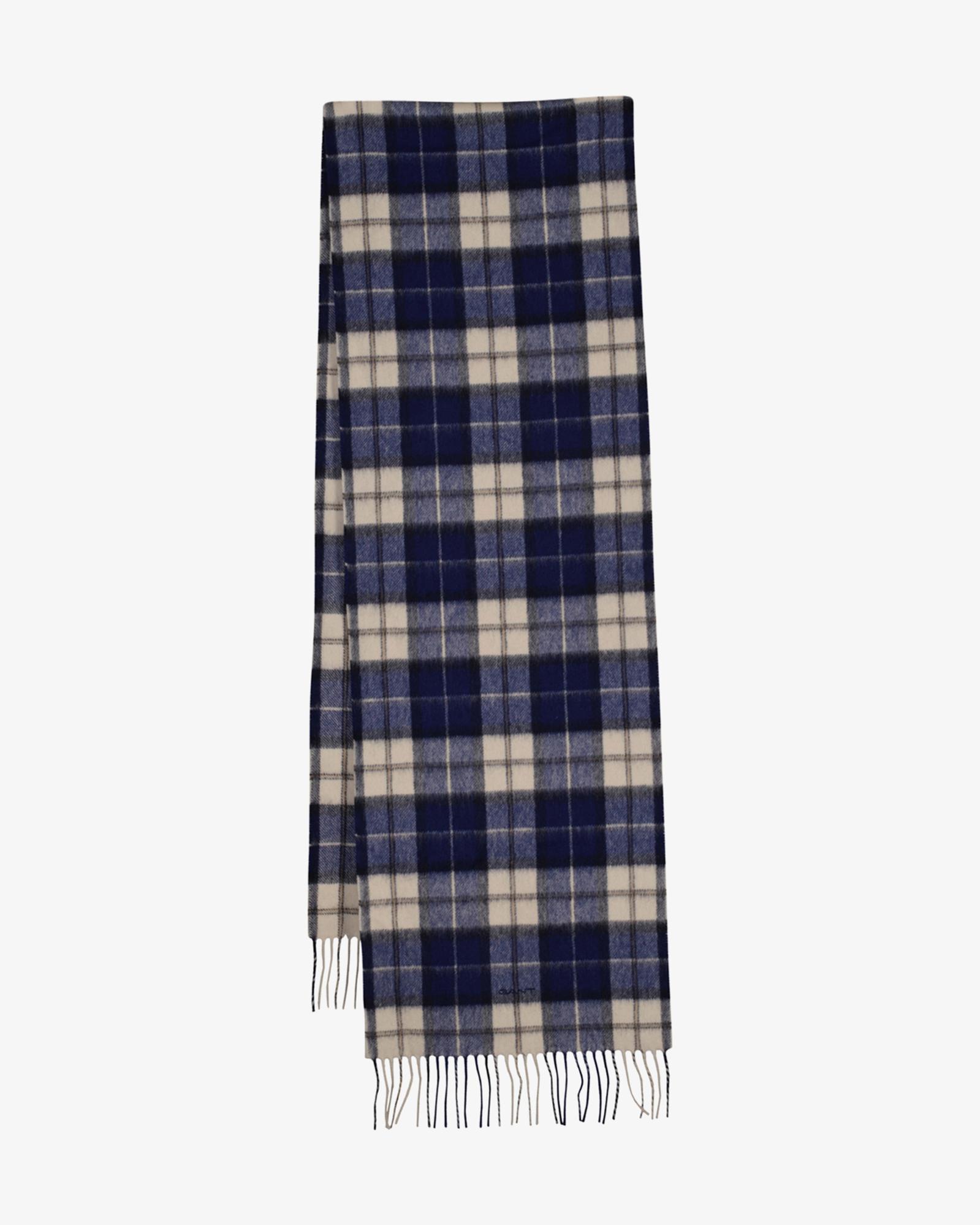 GANT Unisex Lacivert Yünlü Kareli Atkı