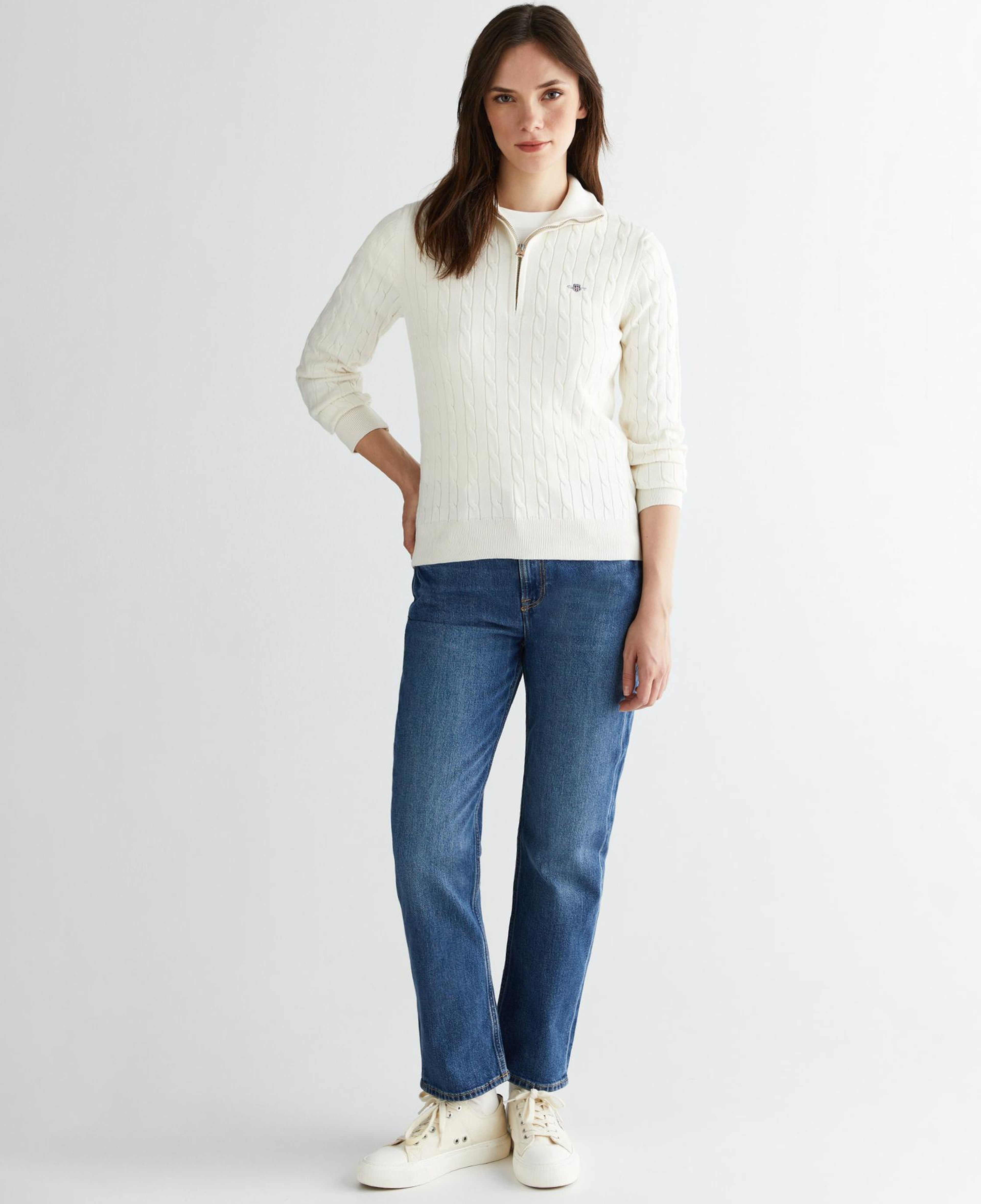 GANT Kadın Beyaz Regular Fit Yarım Fermuarlı Triko