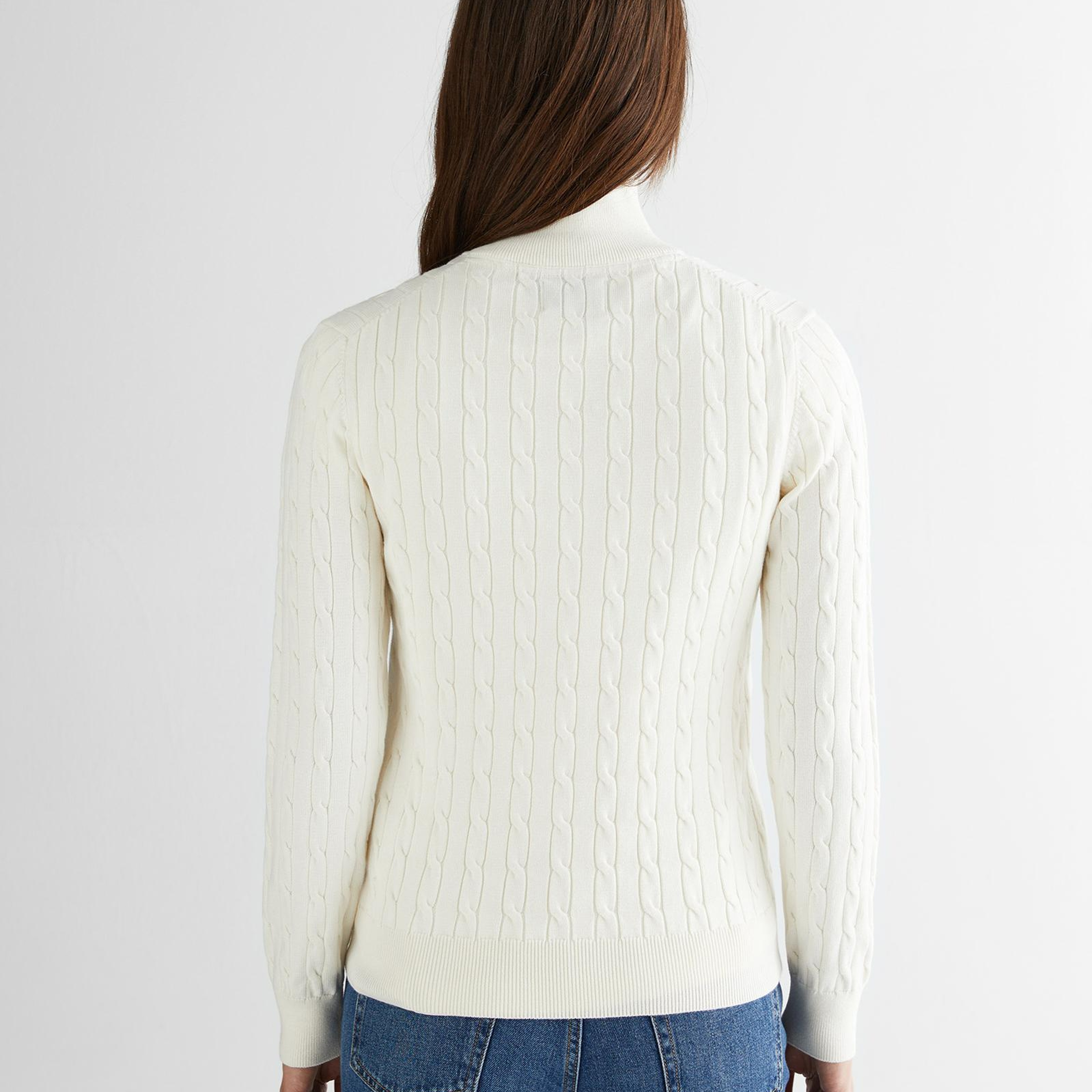 GANT Kadın Beyaz Regular Fit Yarım Fermuarlı Triko