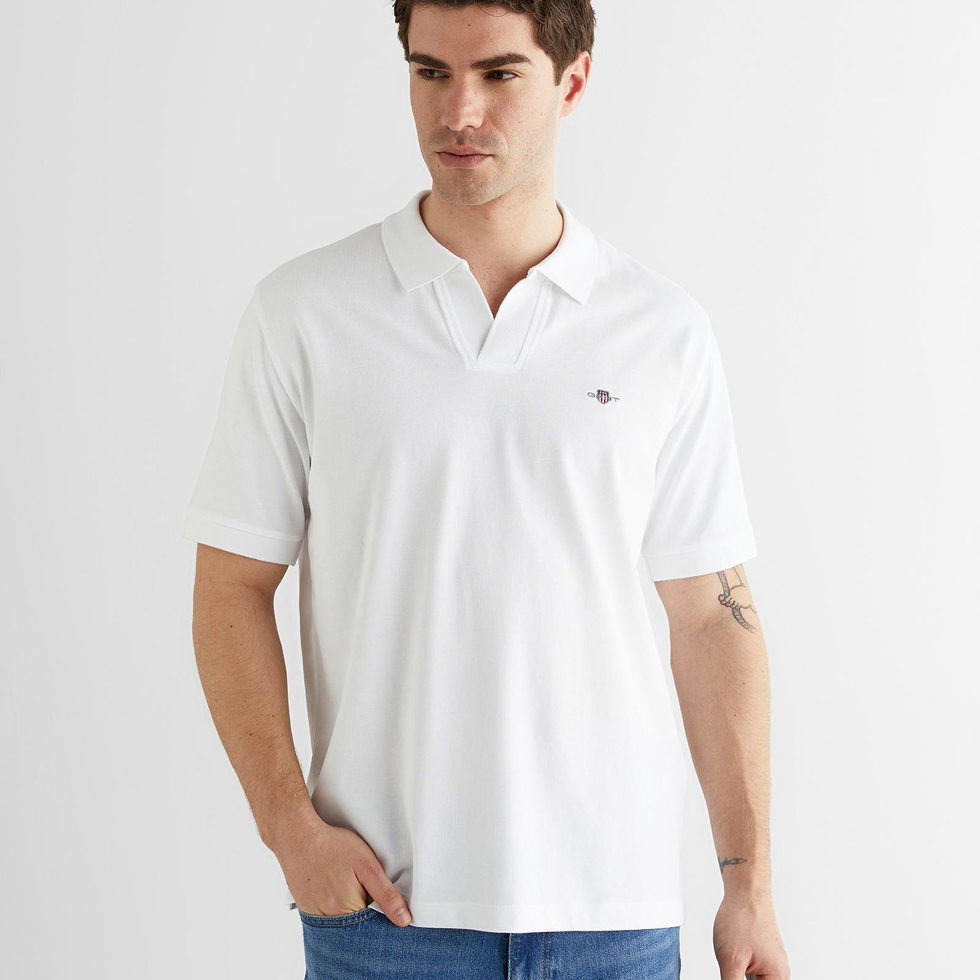 GANT Erkek Beyaz Regular Fit Logolu Polo Yaka T-Shirt