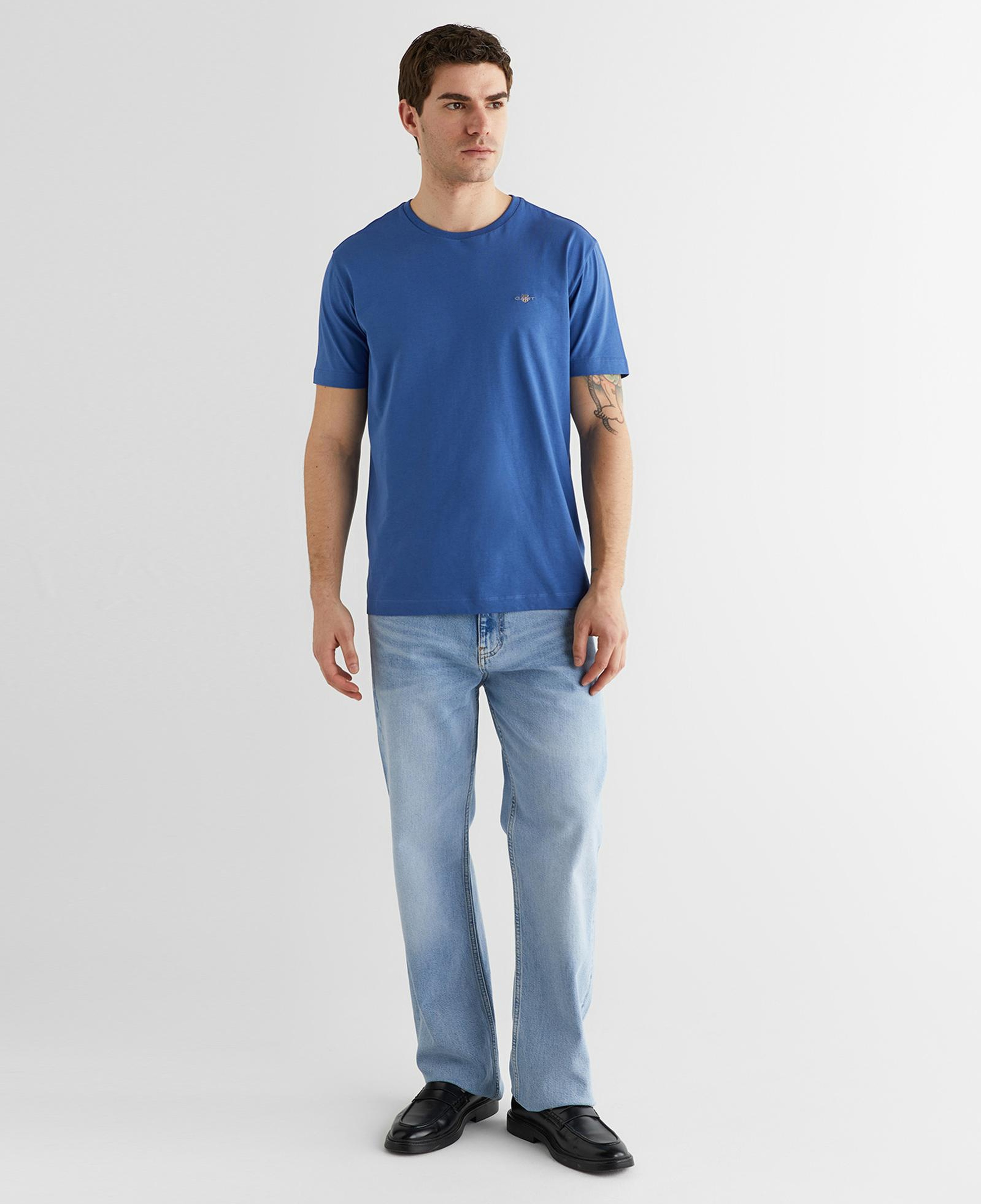 GANT Erkek Mavi Bisiklet Yaka Regular Fit Logolu T-Shirt