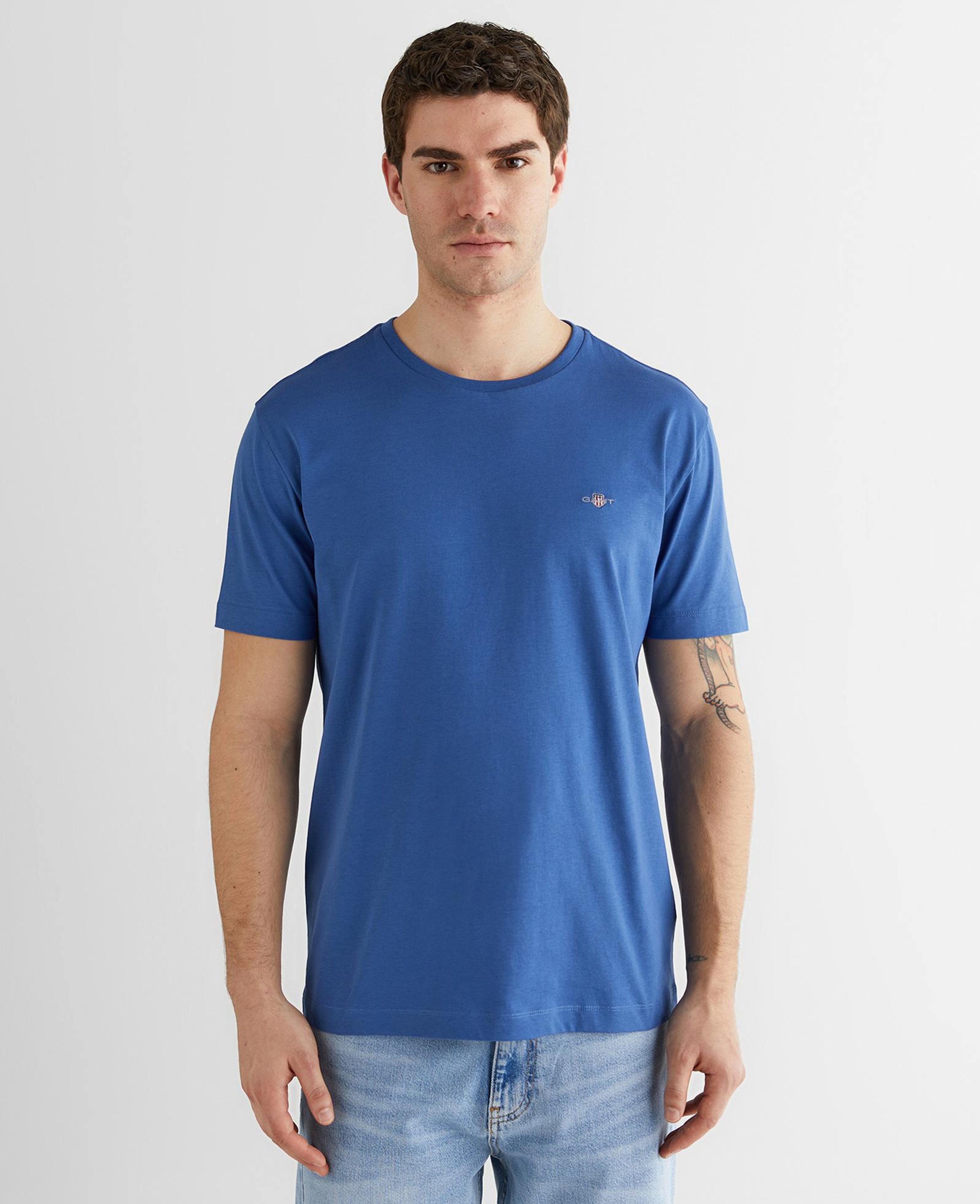 GANT Erkek Mavi Bisiklet Yaka Regular Fit Logolu T-Shirt