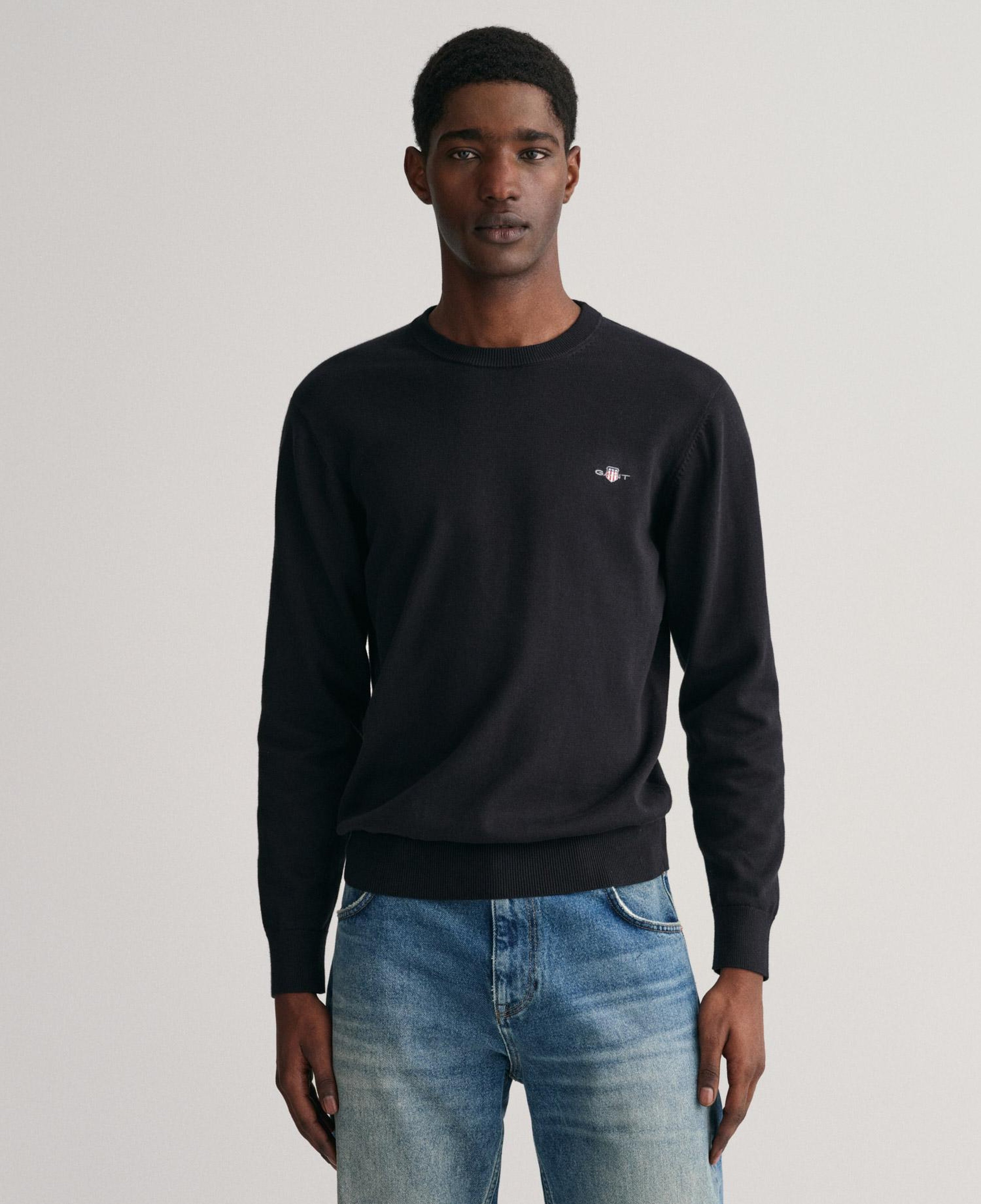 GANT Erkek Siyah Regular Fit Bisiklet Yaka Kazak