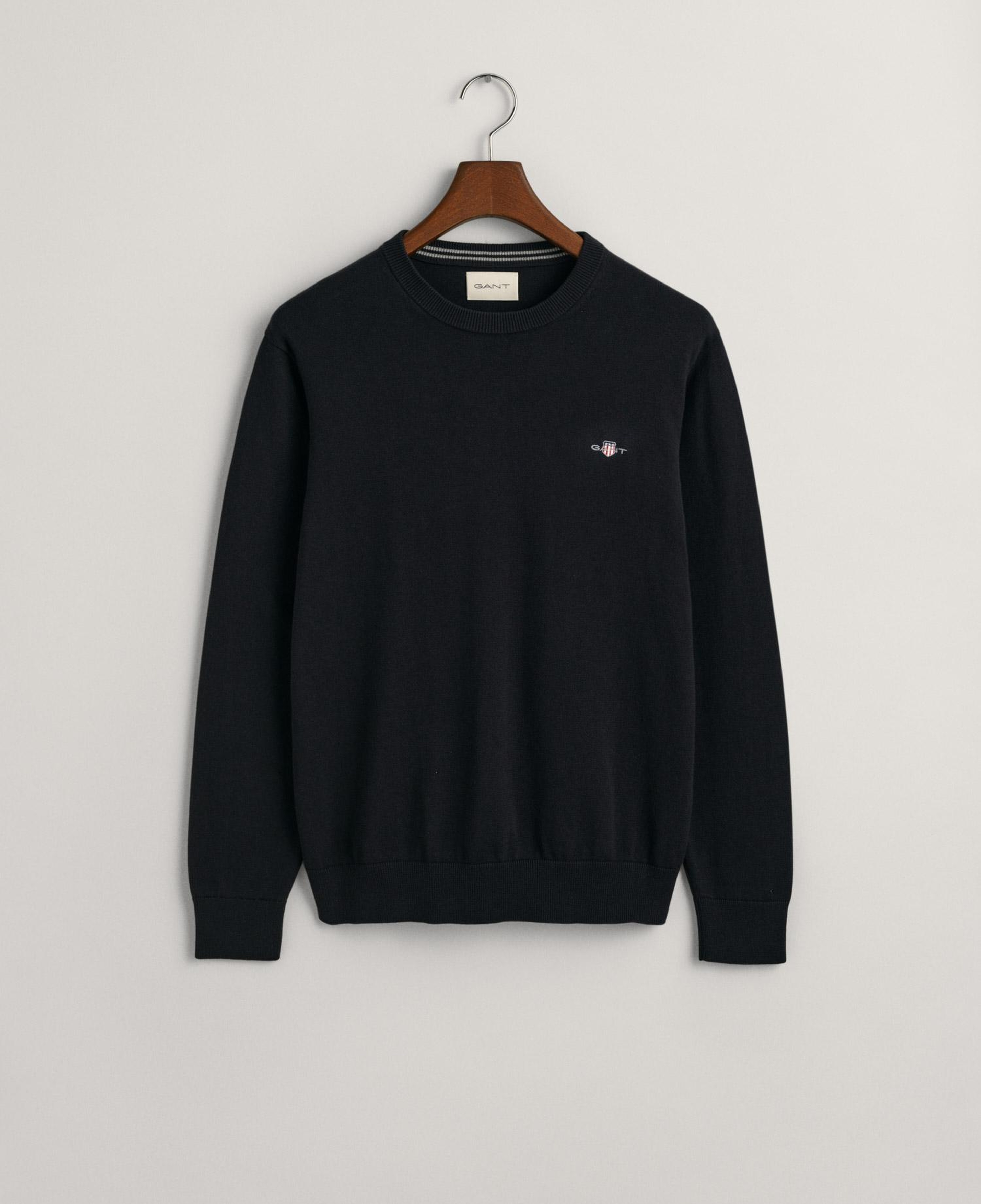 GANT Erkek Siyah Regular Fit Bisiklet Yaka Kazak
